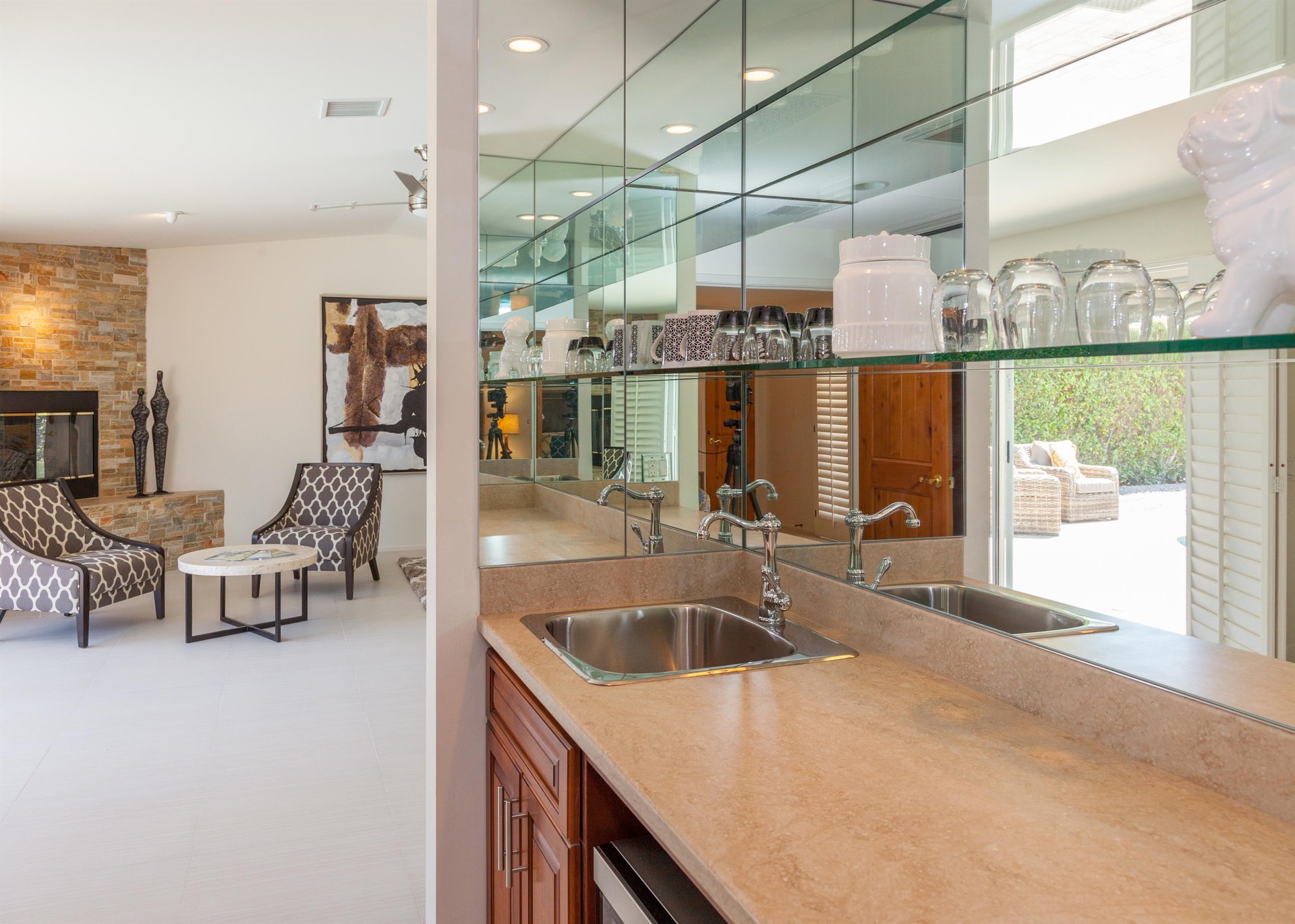Wet bar between two guest suites