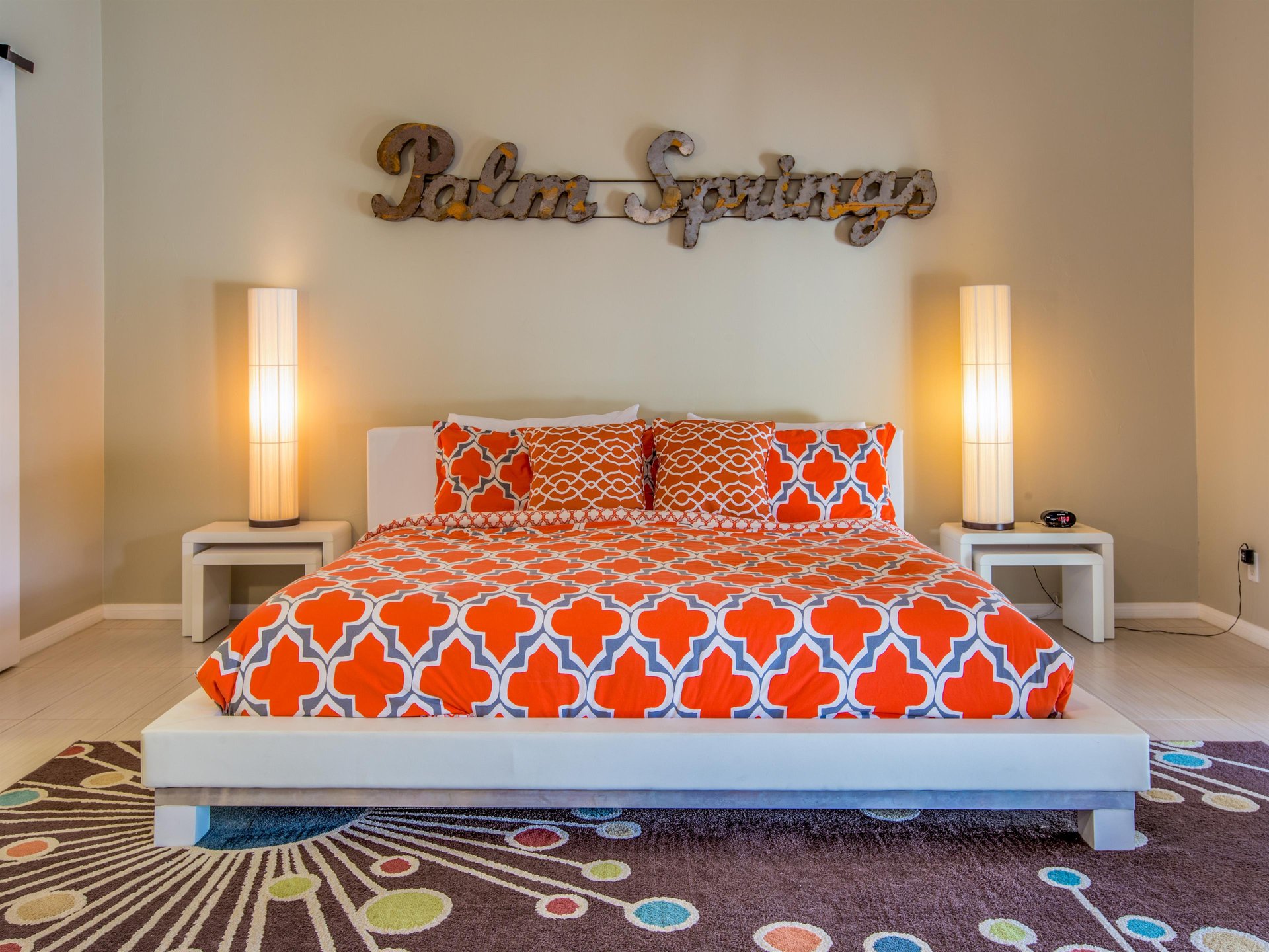 Pops of color in the bedrooms create that fun Palm Springs vibe