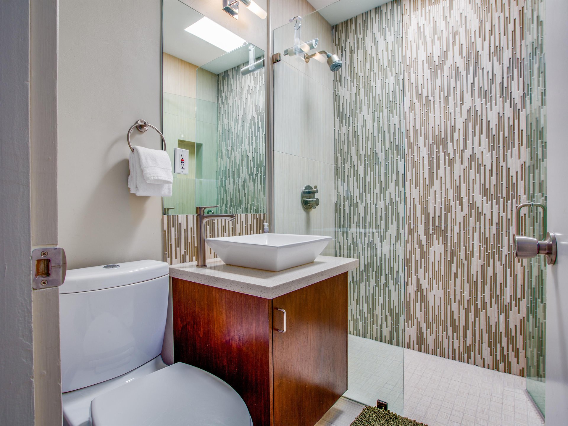 Walk in shower in the guest bathroom