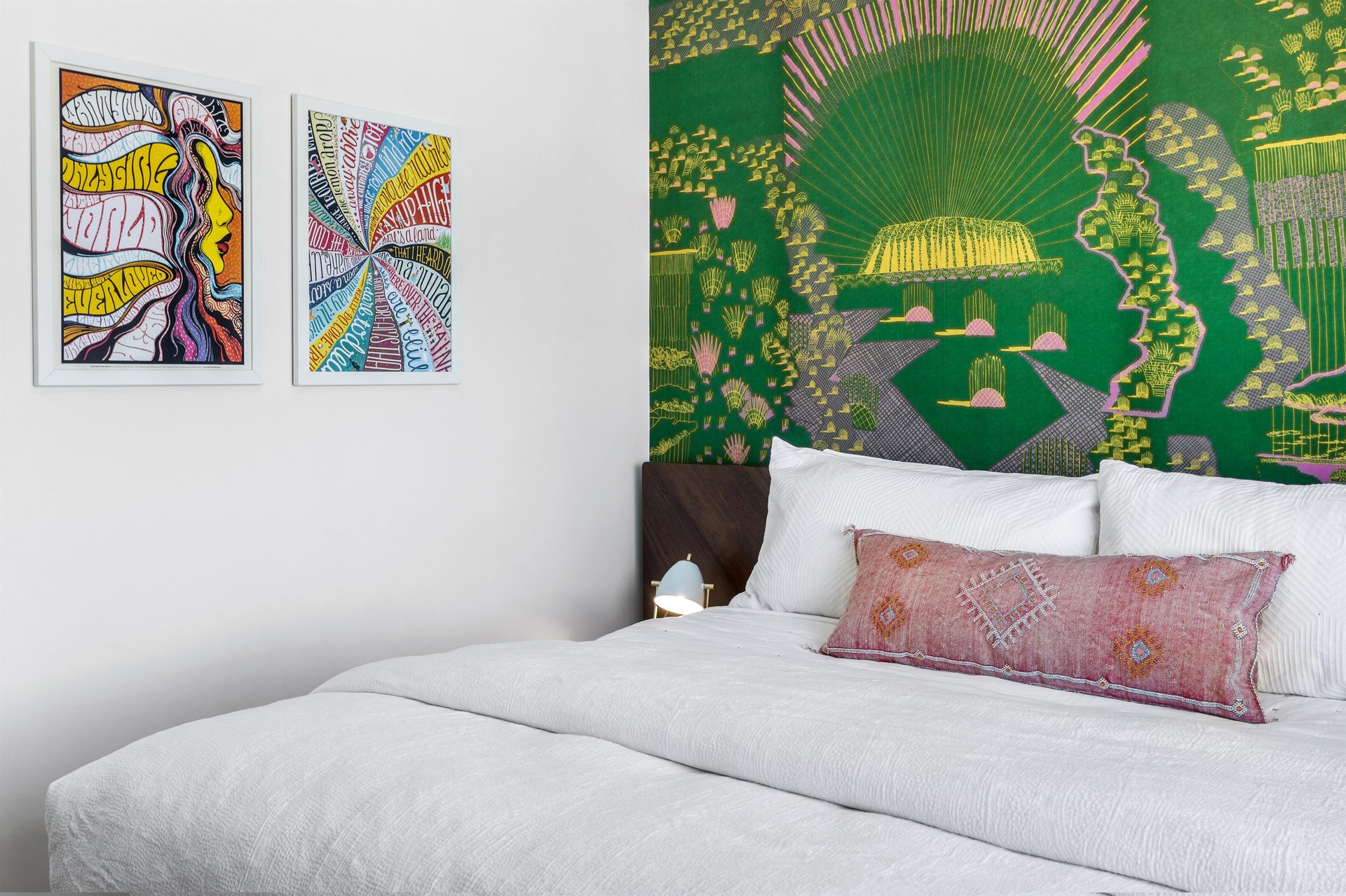 Each bedroom features its own unique wallpaper