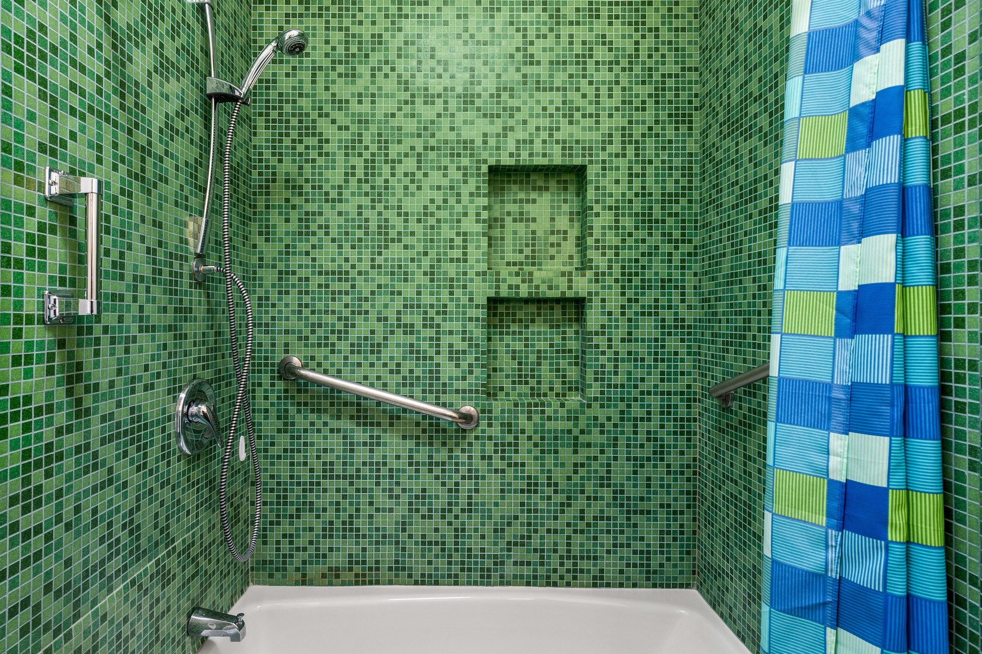 Greentiled guest shower