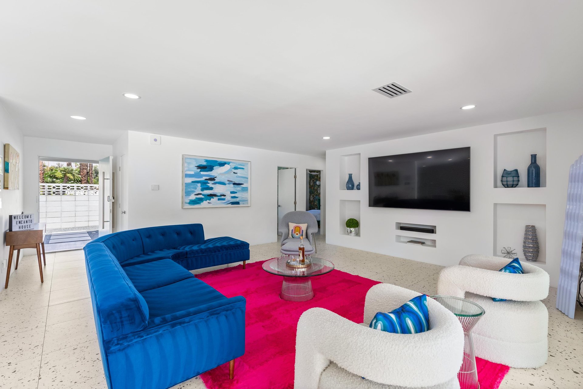 Comfy living room with large screen TV