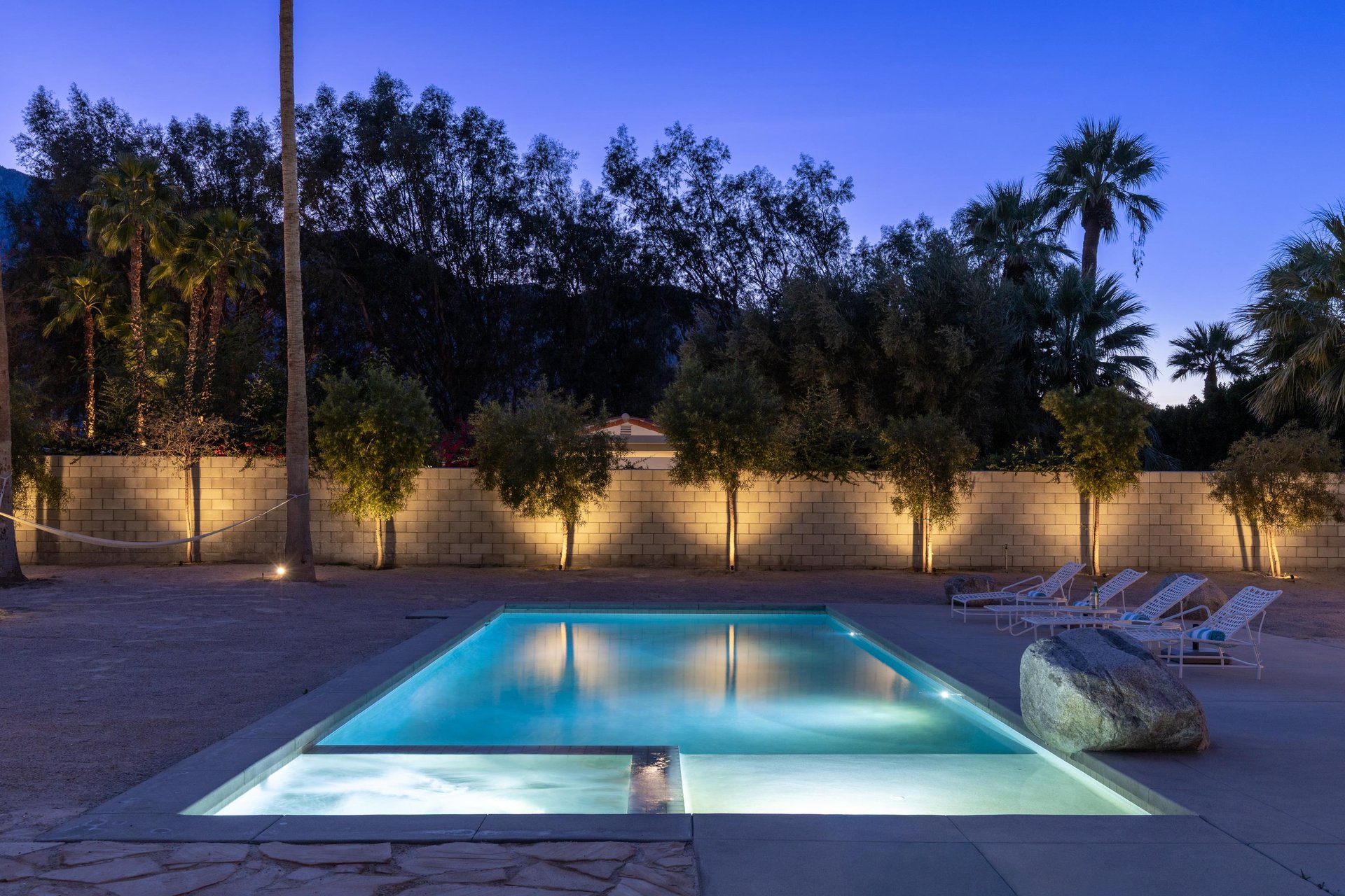 Illuminated waters and tropical palms