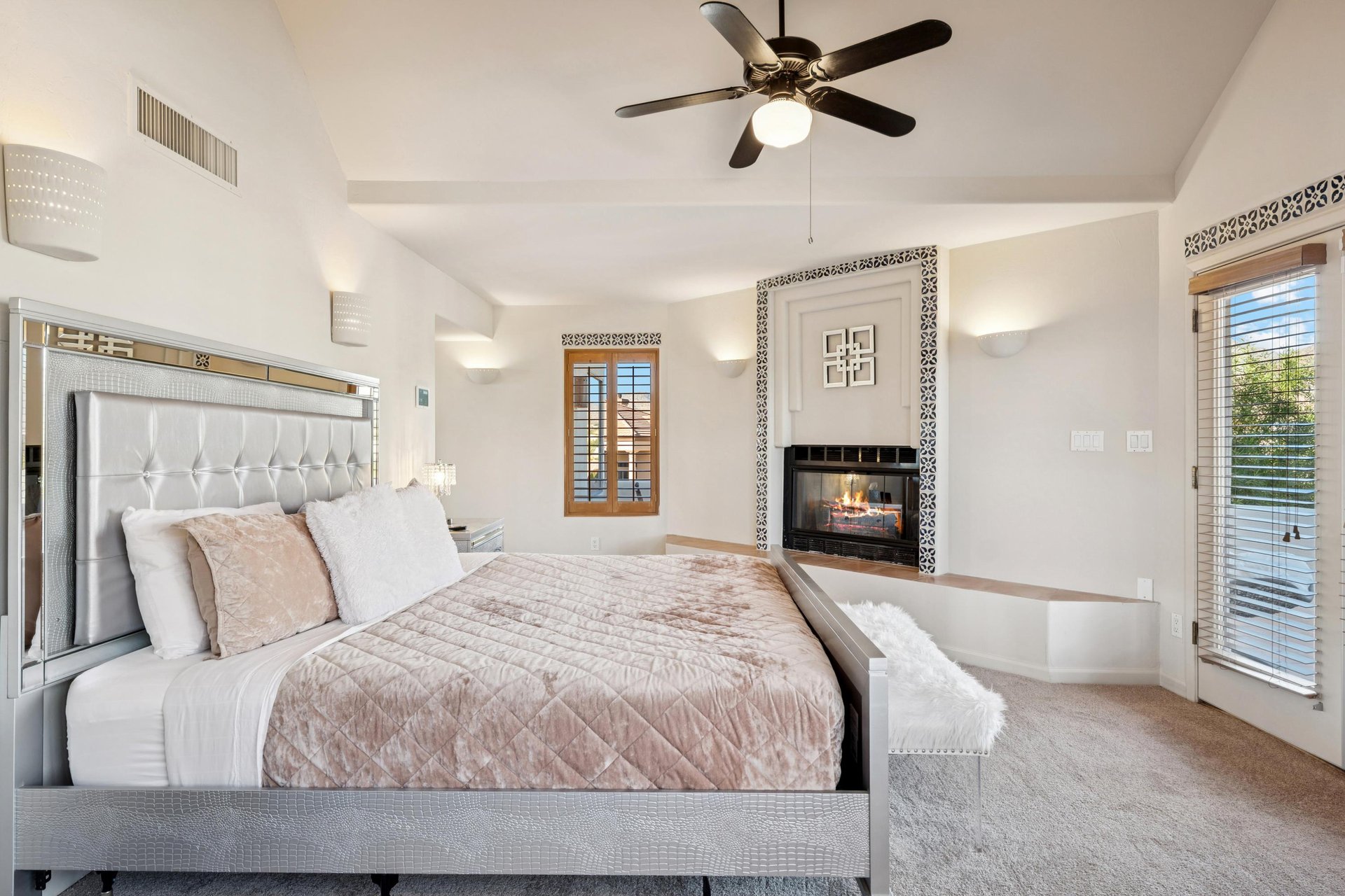 Upstairs primary bedroom with king size bed.