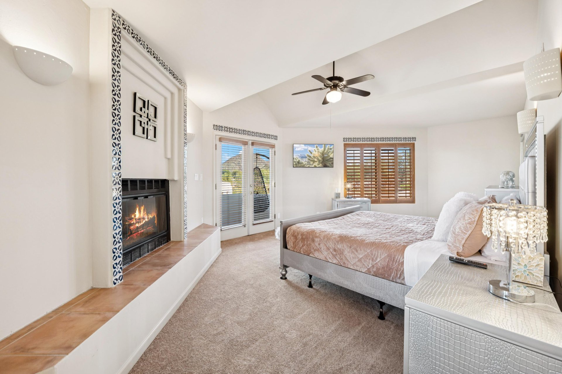 Upstairs primary bedroom with king size bed.