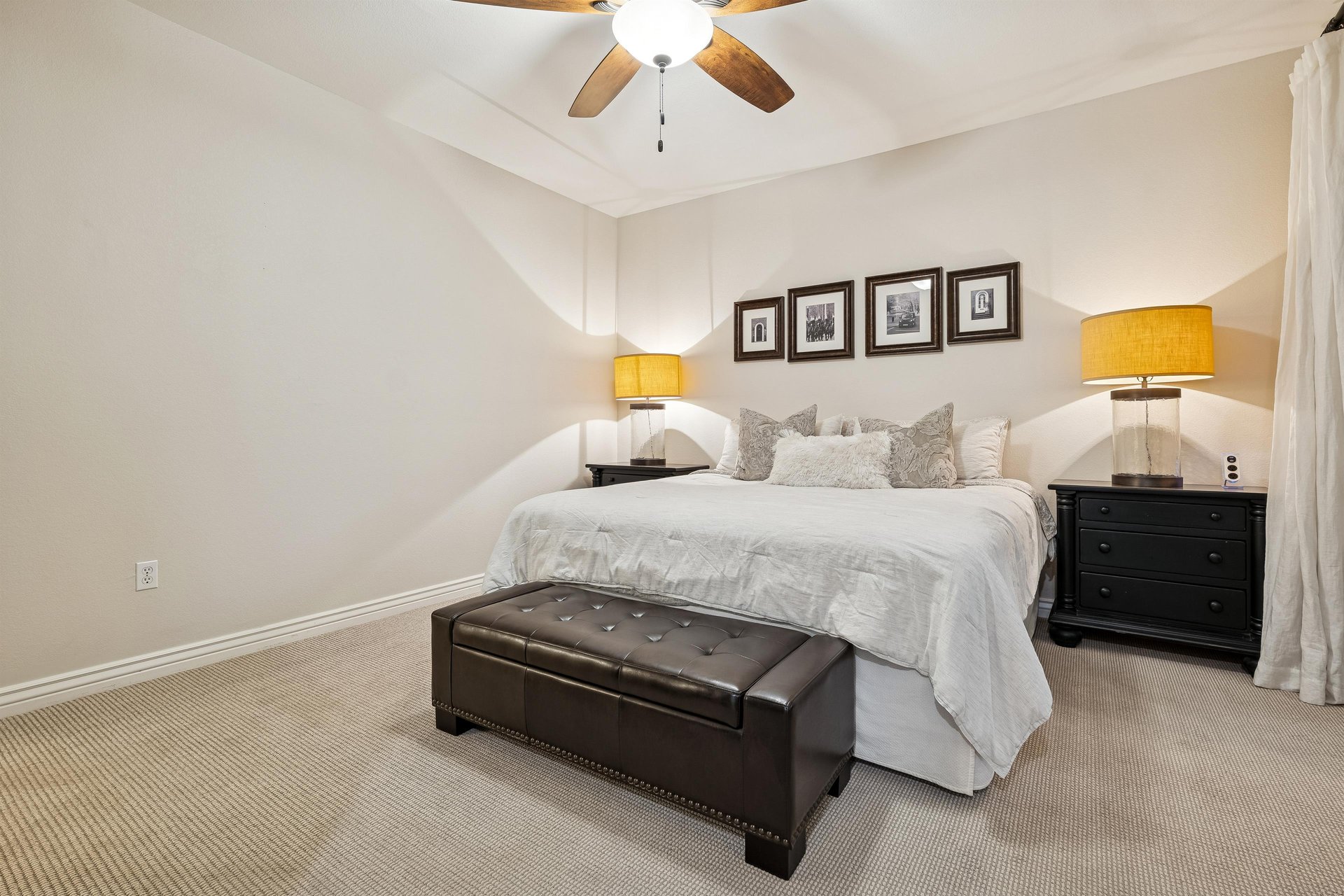 Primary bedroom with king size bed.