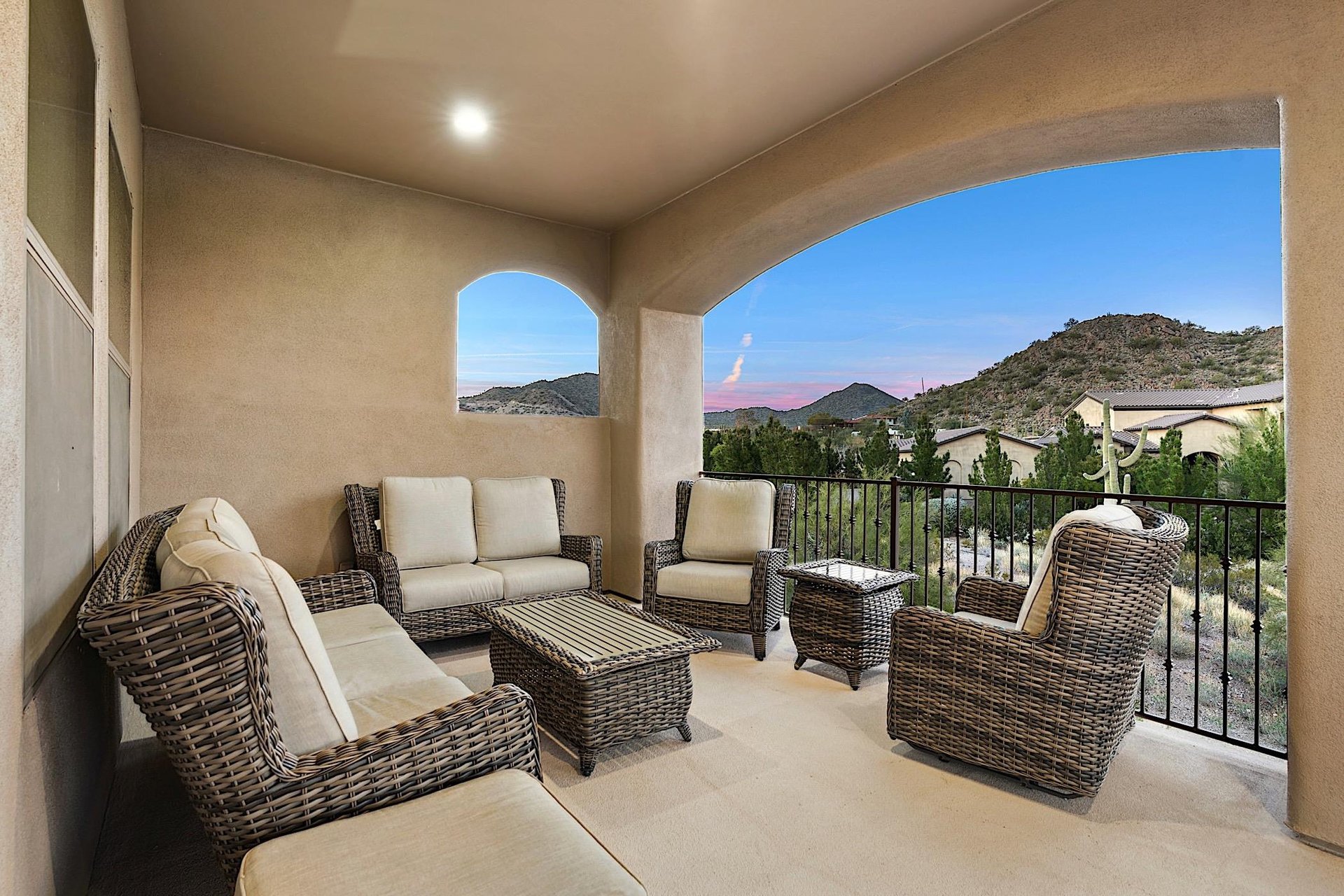 Conversation set looking towards the mountains