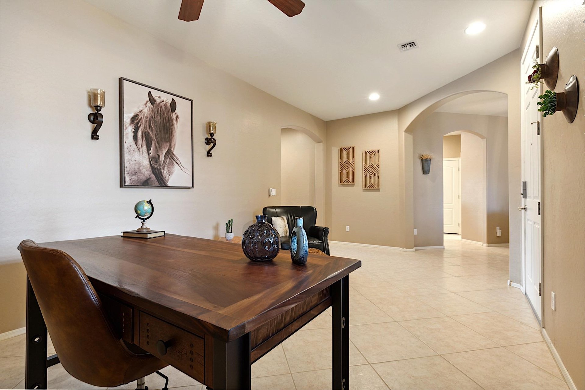 Desk workspace by entry way