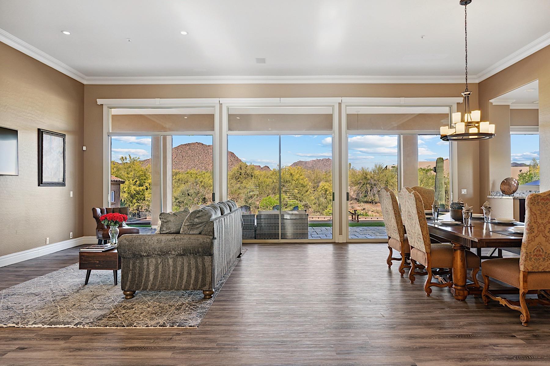 Views of the mountains from the family room  formal dining table