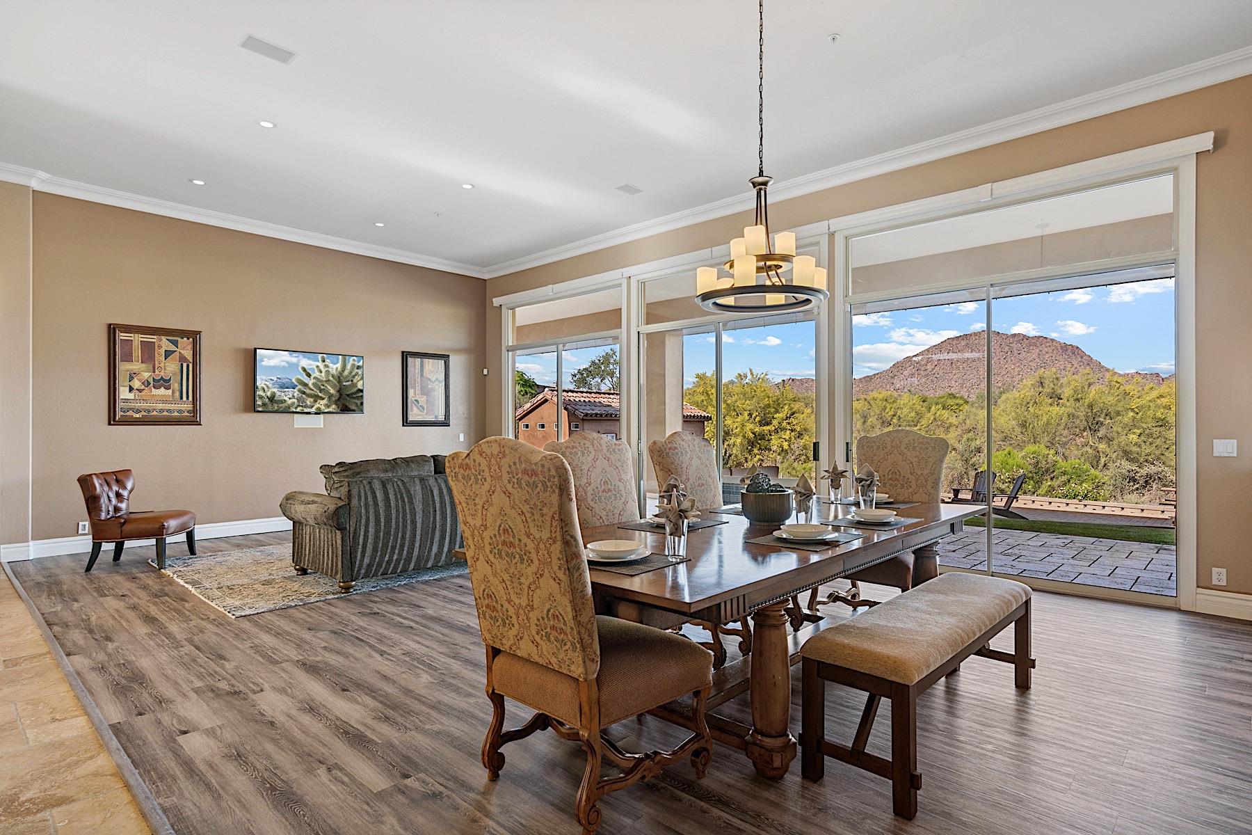 Views of the mountains from the family room  formal dining table