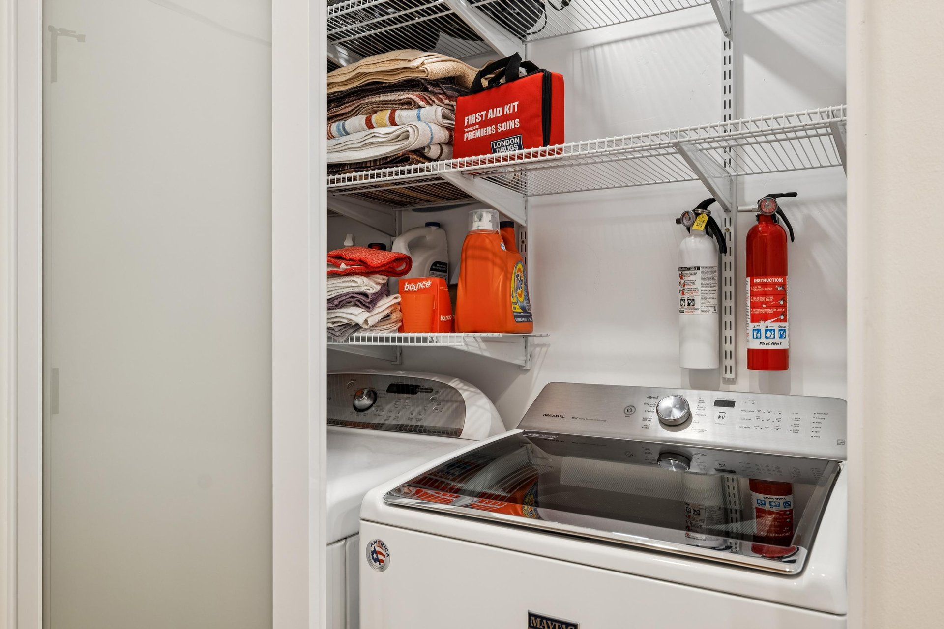 Laundry closet with full size washer  dryer