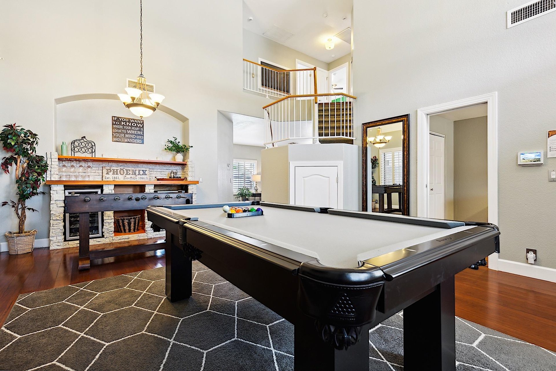 Billiard table, Foosball Table, Mounted TV, Arcade Game  Bar