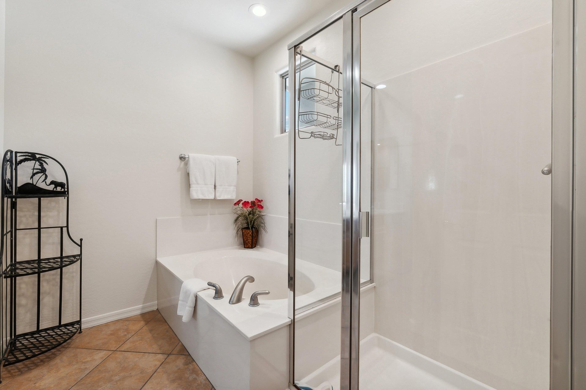 Enjoy a spa night in the large soaker tub, or clean off in the walk in shower after a long day of adventures.