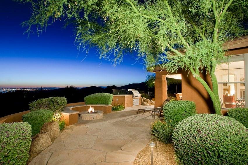 Outdoor fire pit overlooking mountain  Scottsdale views