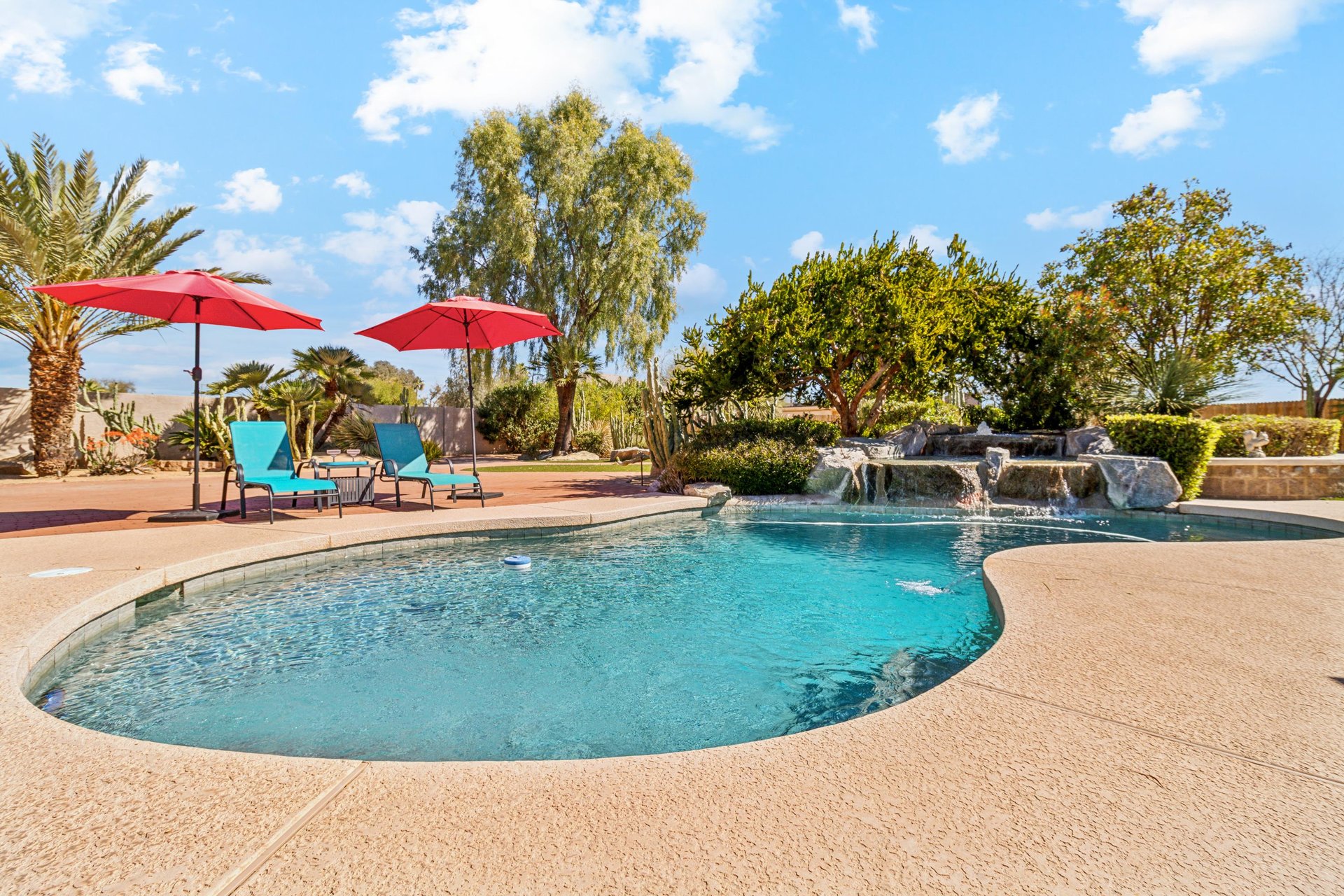 Sparkling pool and waterfall