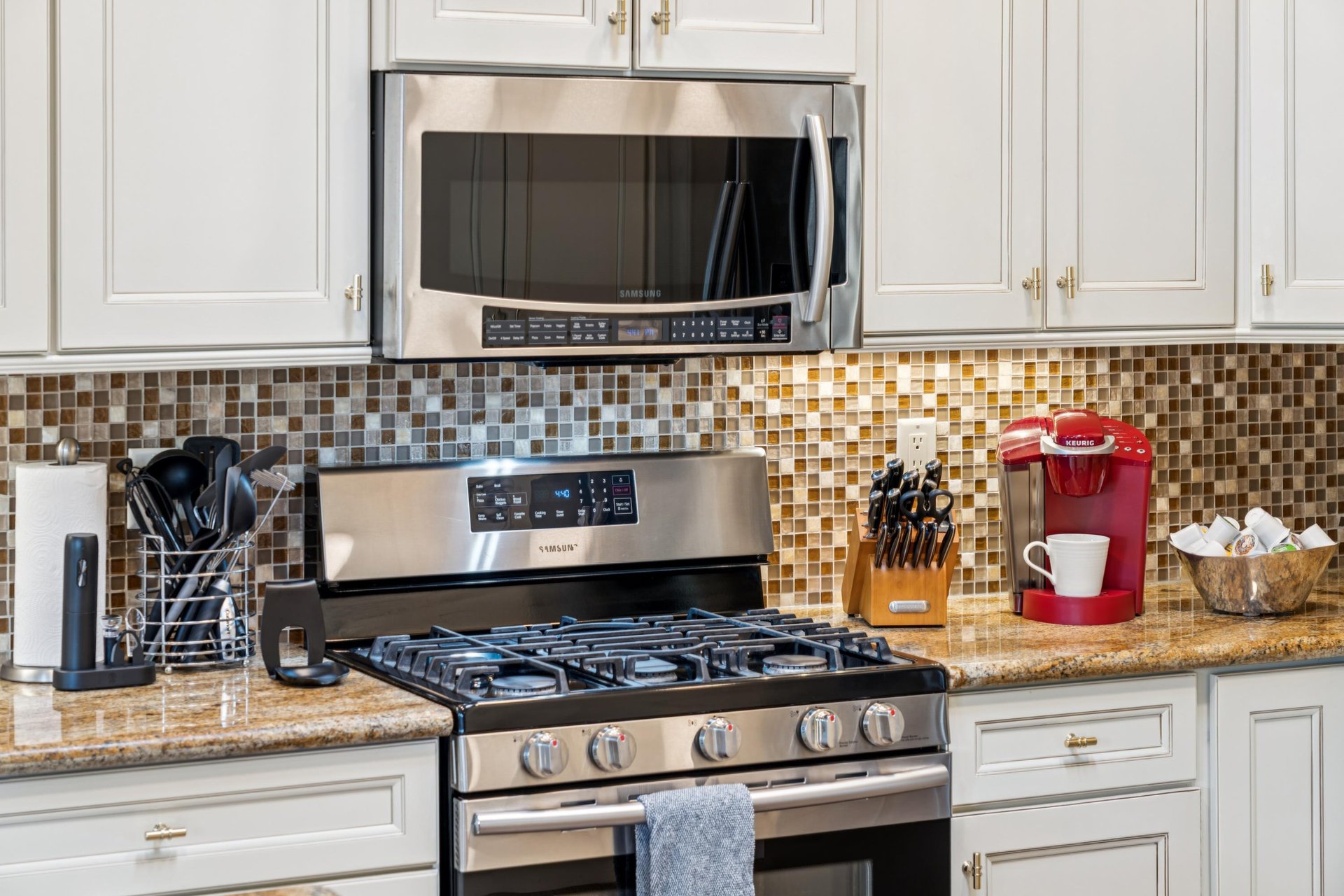 Modern stainless steel appliances for a sleek, gourmet touch