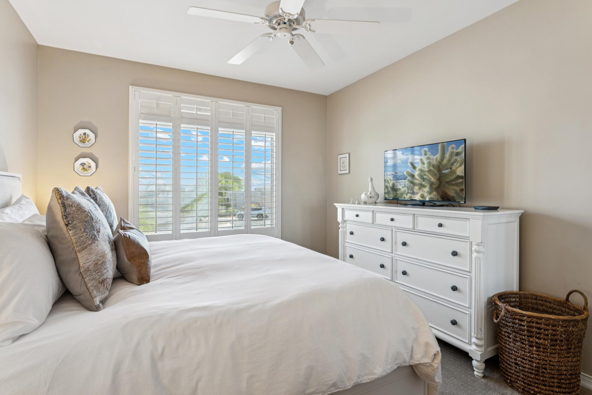 Enjoy entertainment, bright lighting, and plenty of storage with a wood dresser