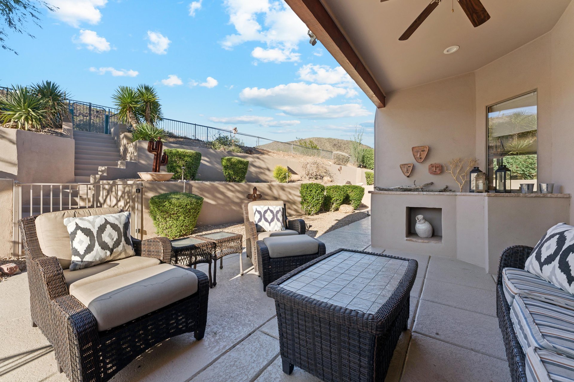 Relax on the north patio with ample seating and stunning views of Hedgpeth Hills