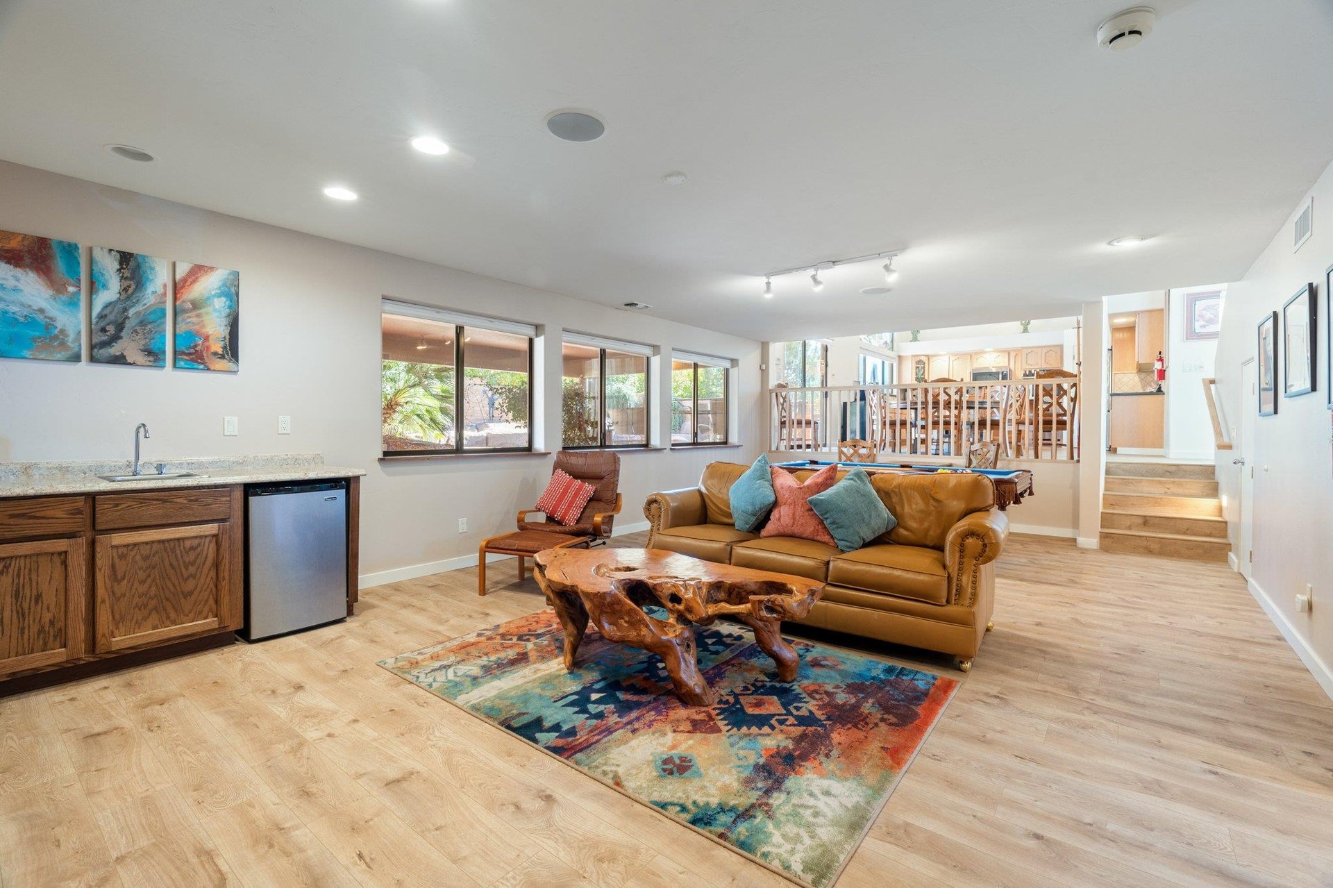 Entertainment Area With Mini Fridge And Bar Area