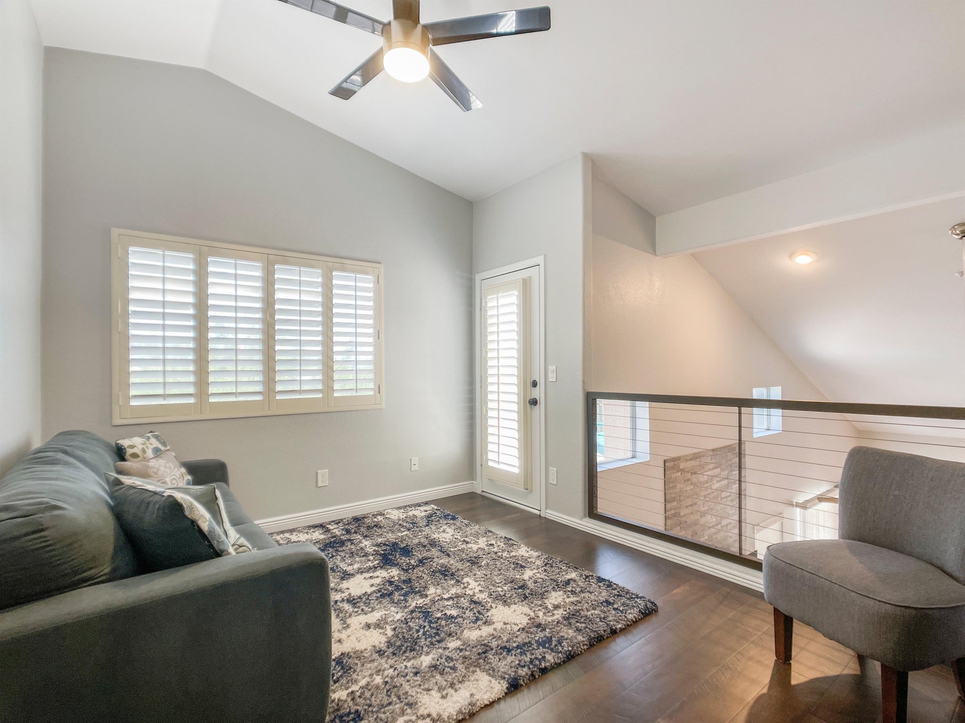 Study loft looking toward living room down below.