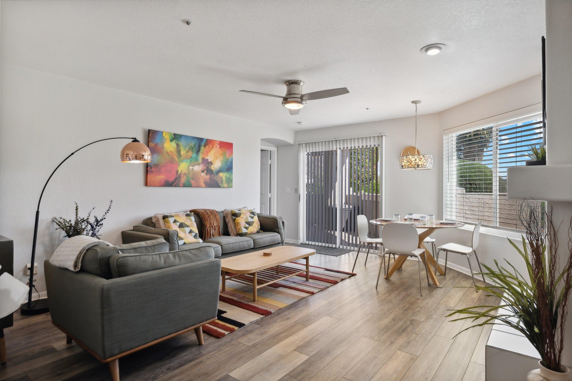 Open living room leads directly out to the private patio.