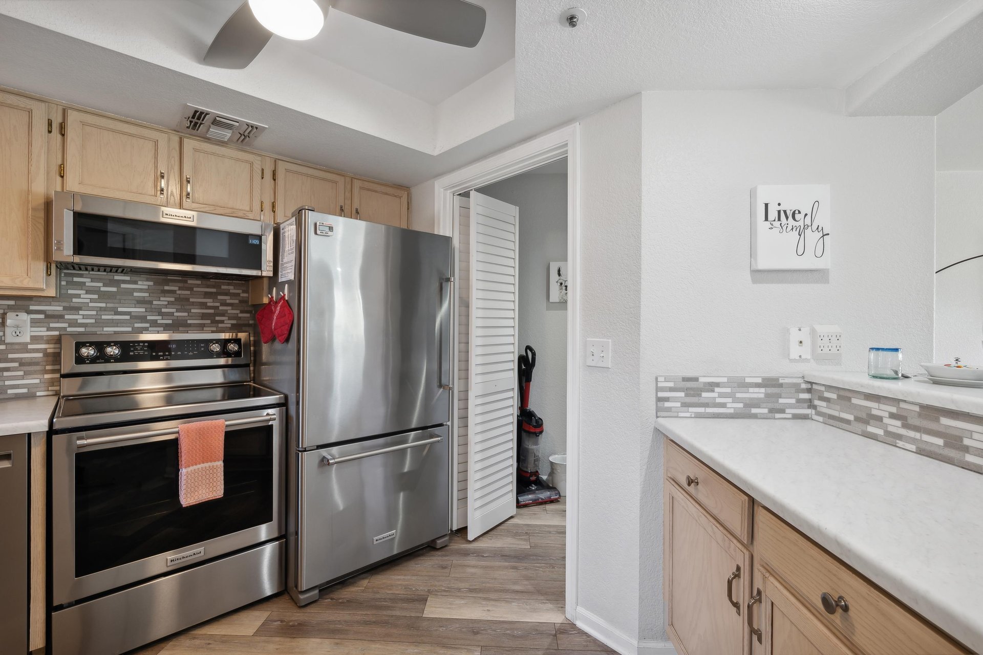 Stainless steel appliances complete the modern look in the home.