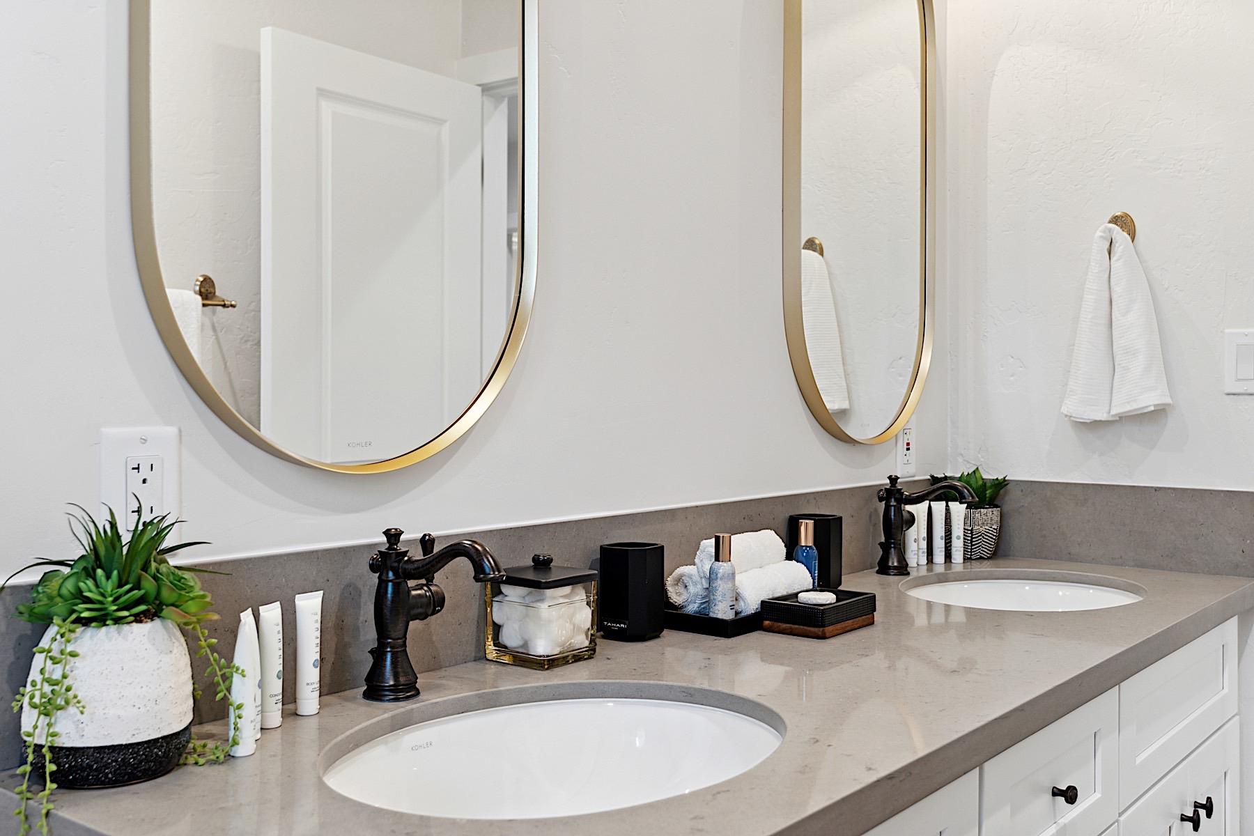 Second bathroom  Dual sinks and tub shower combo