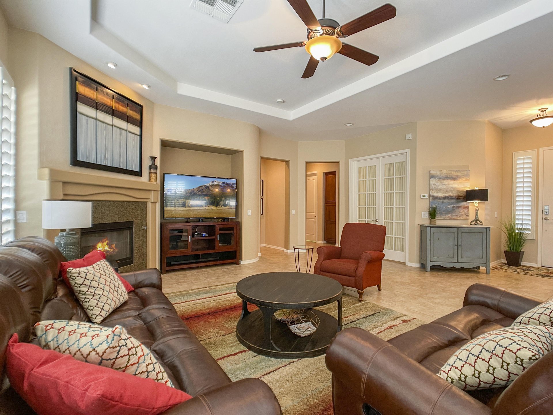 High ceilings and open floor plan invite you to relax in this home.