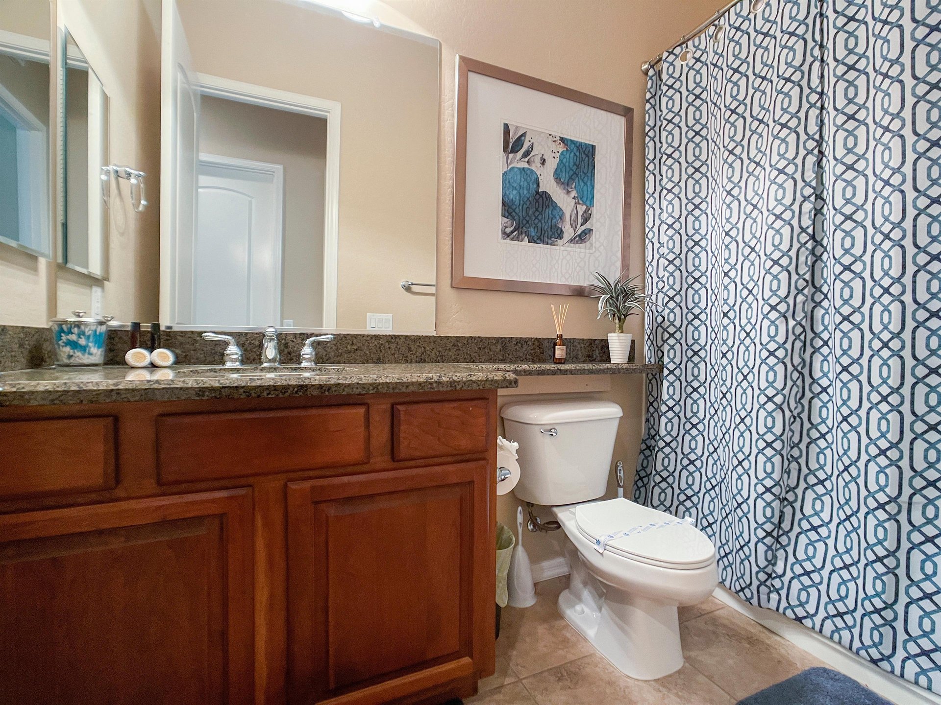 Full bath  not connected to bedroom.