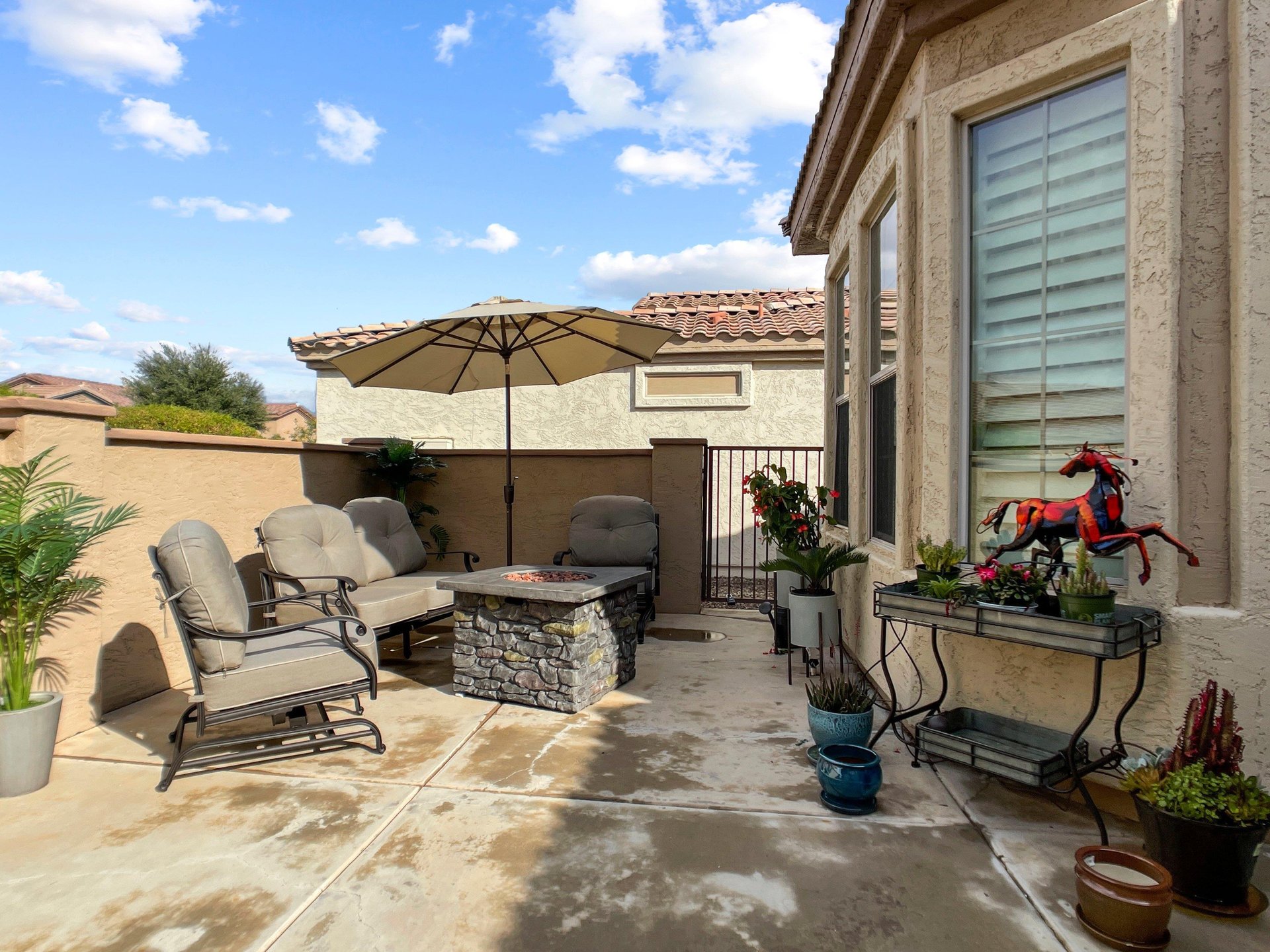 Relax in the sun or cozy up during the cooler months near the fire pit