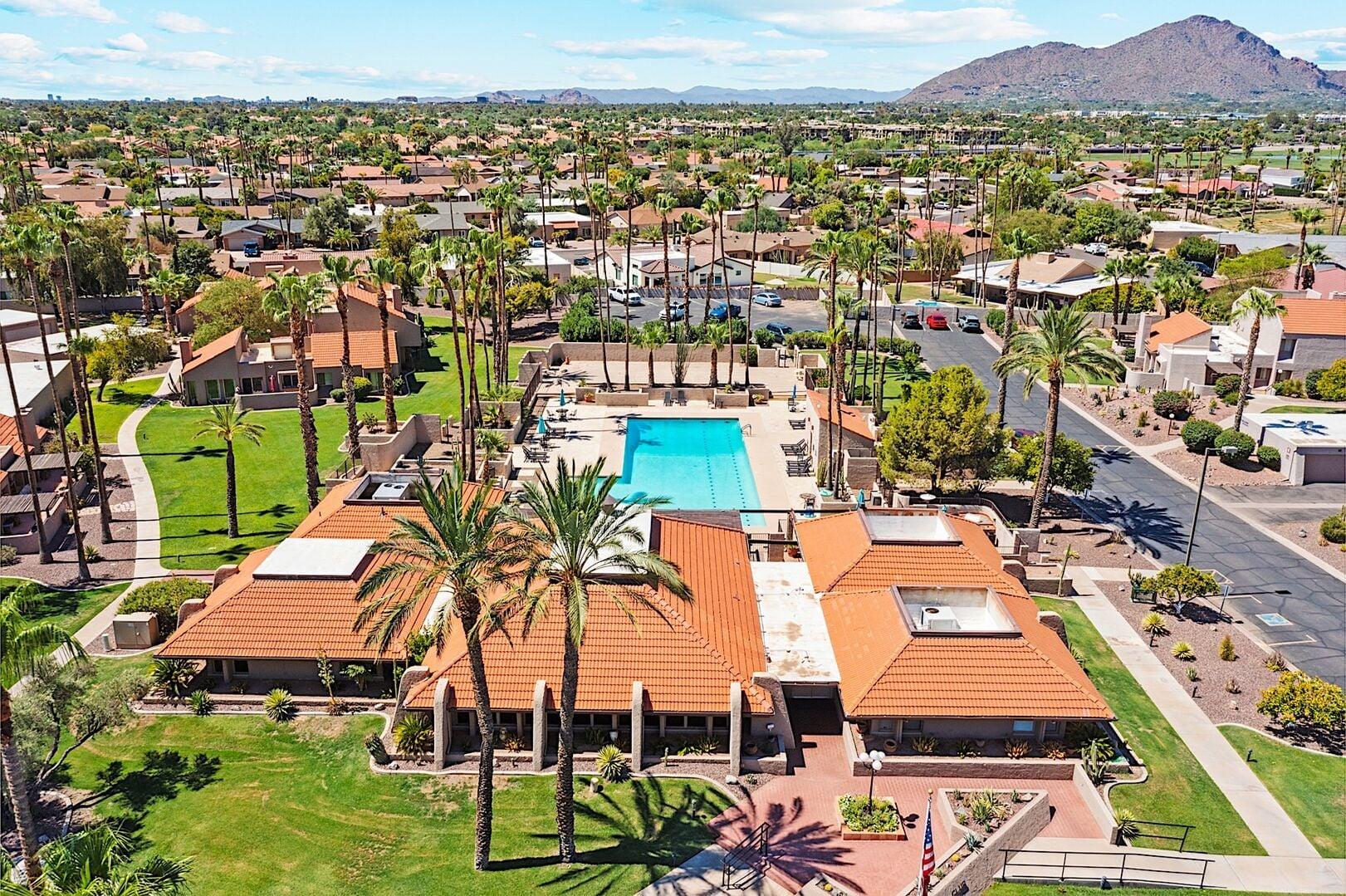 Aerials of Community Pool, Spas, and Clubhouse