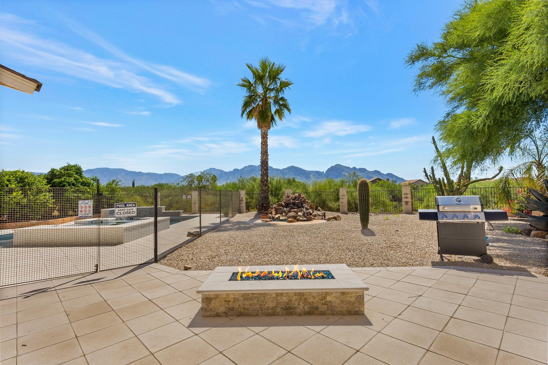 Gas Fireplace at covered patio area