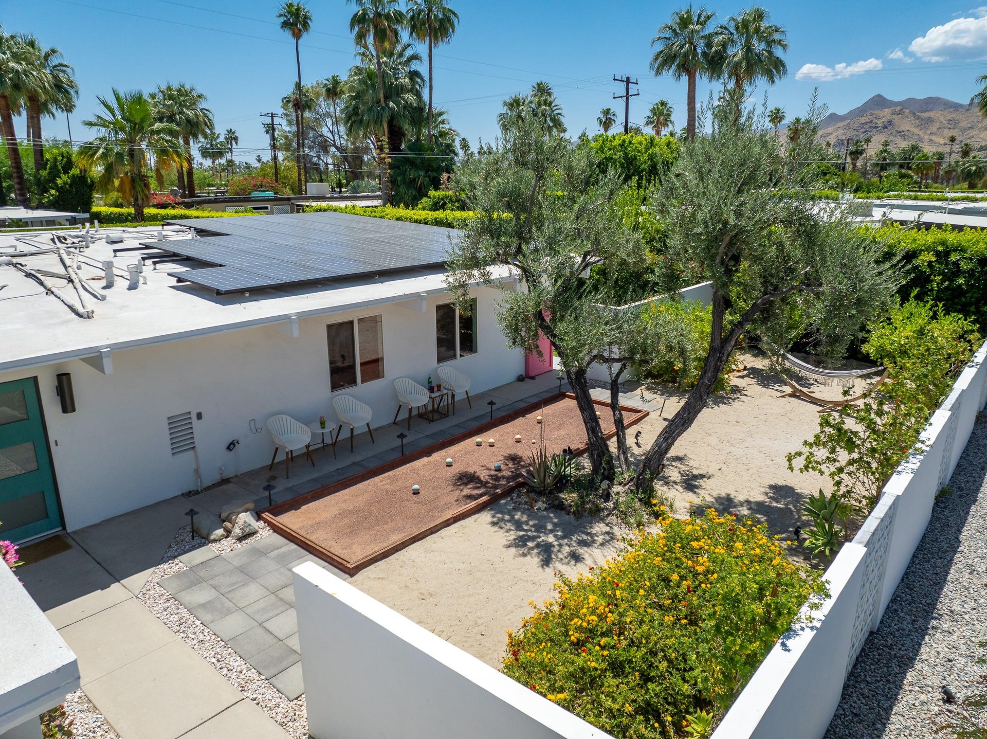 Aerial views of the front yard