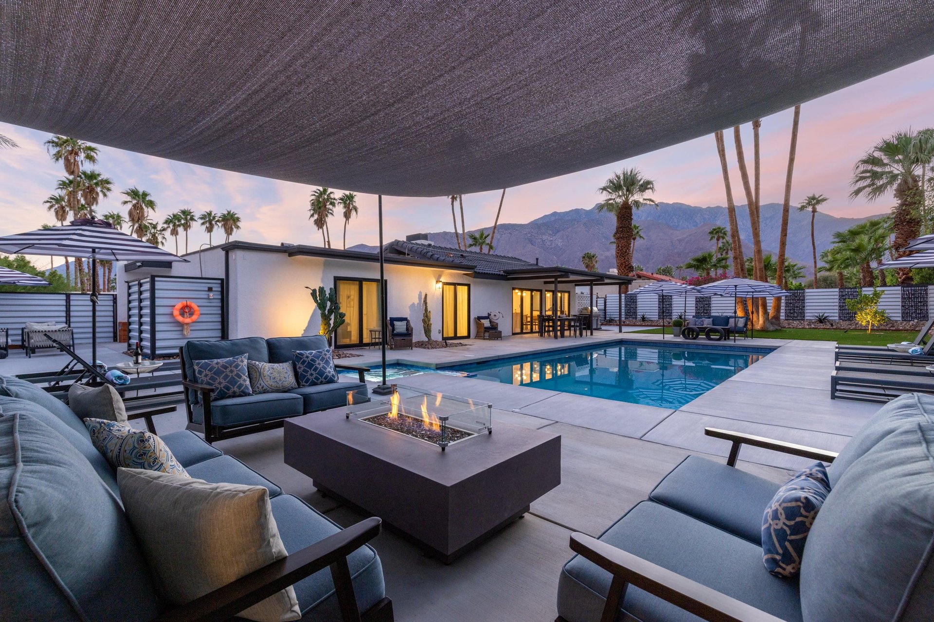 Sit around the covered fire pit and enjoy a cocktail