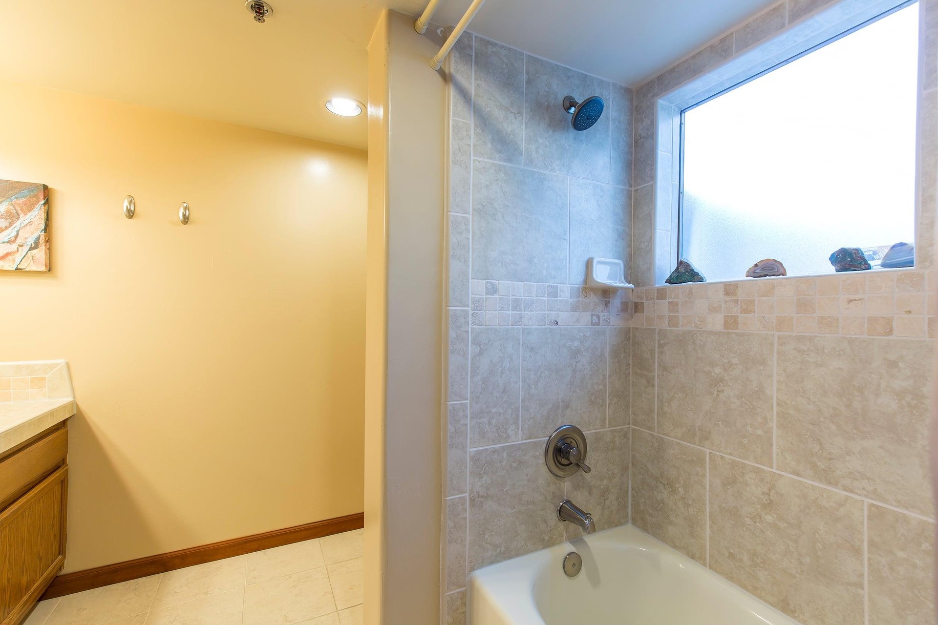 Plenty of counter space and a showertub combo.