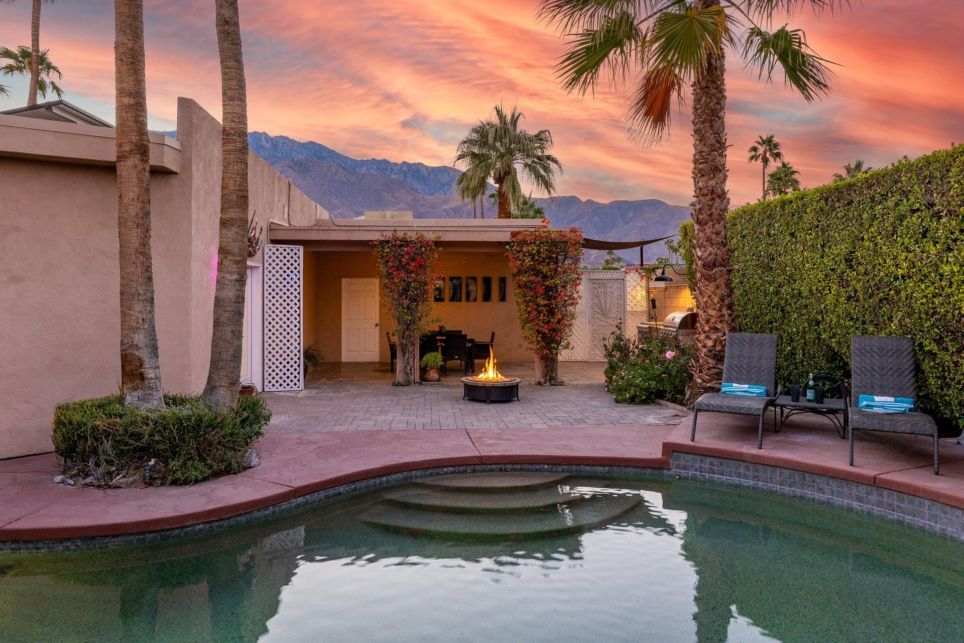 Turn on the firepit during sunset