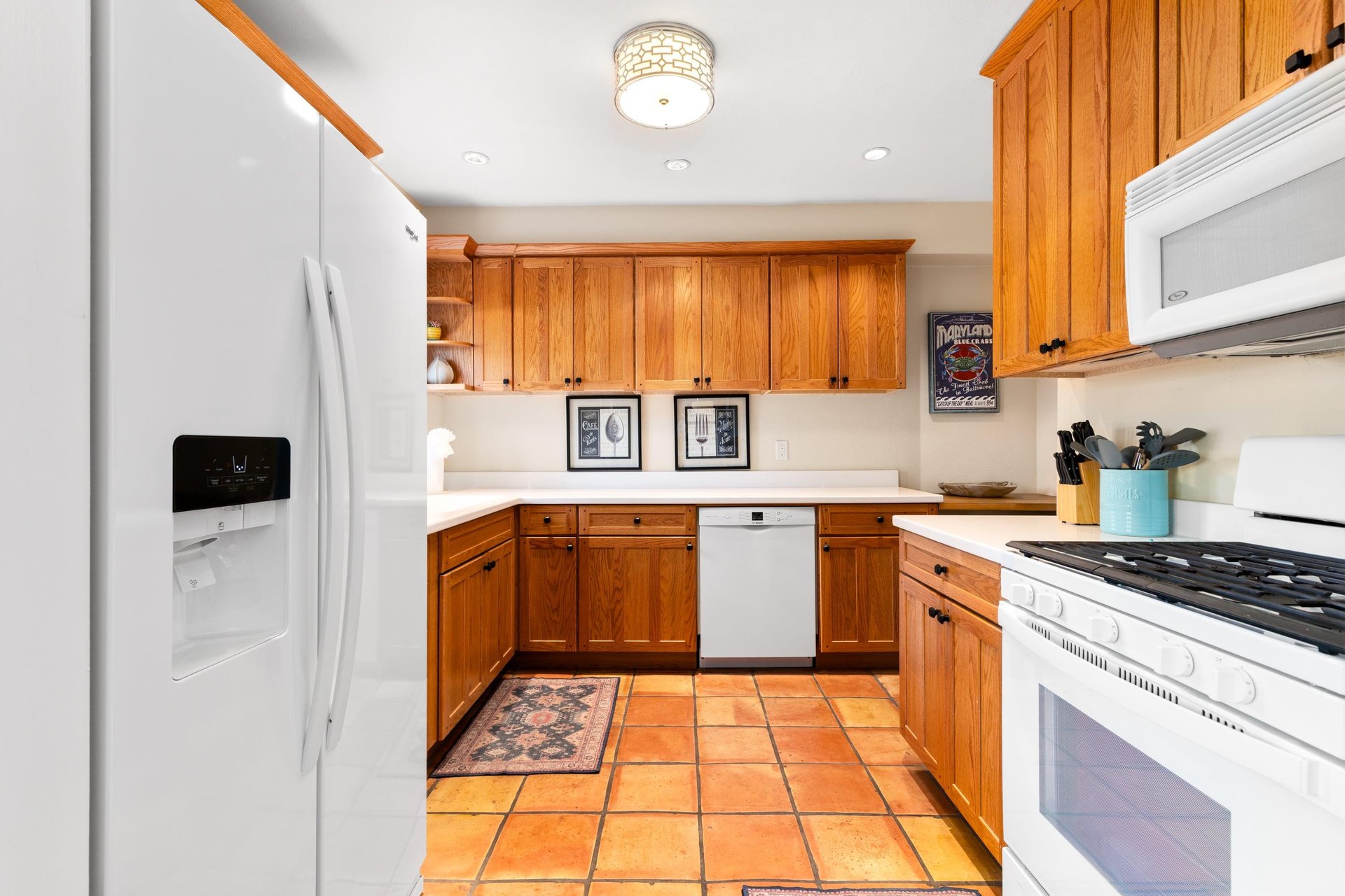 Located just off the dining room, equipped with cooking essentials.