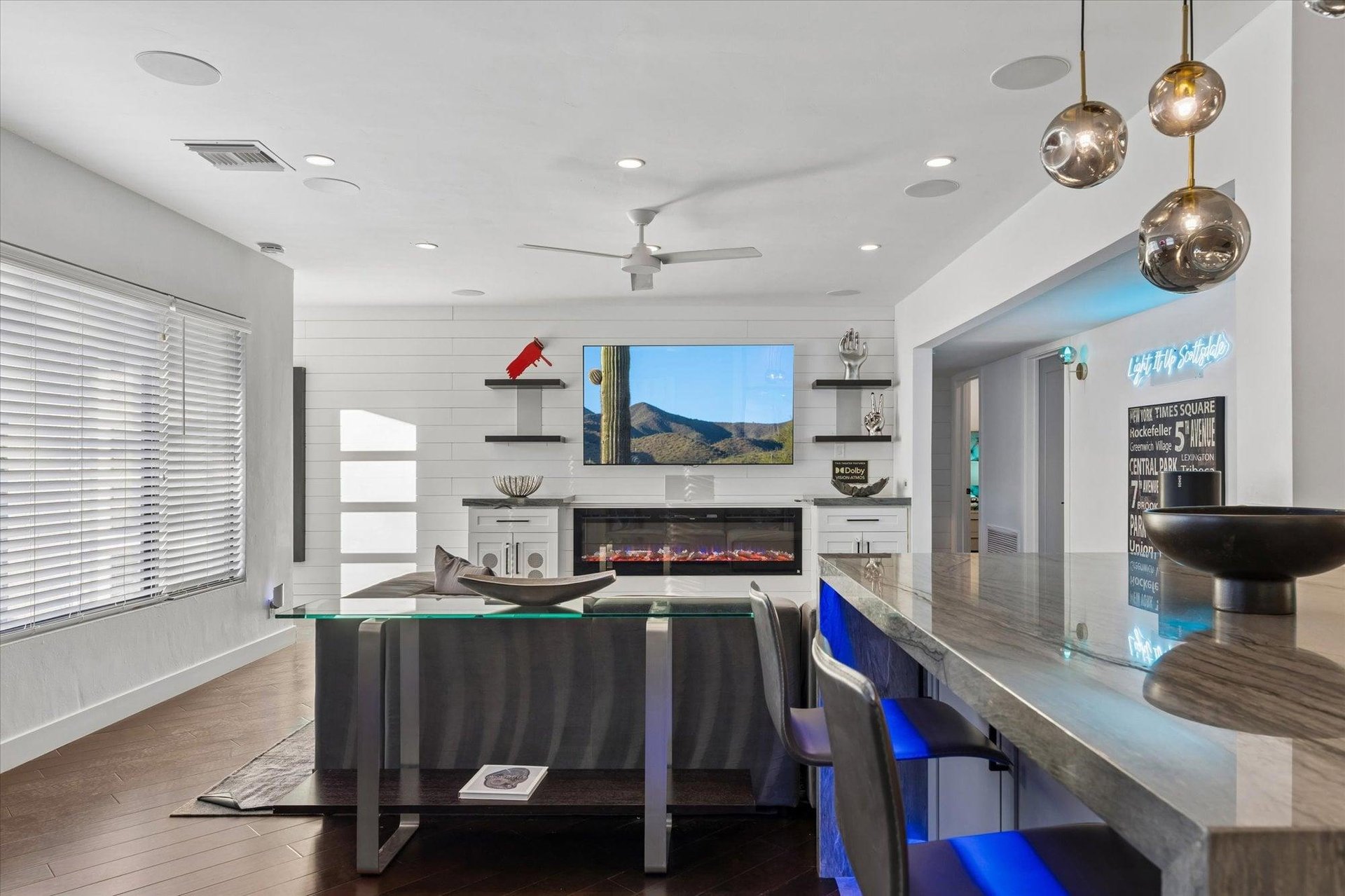 View from kitchen area into living room.