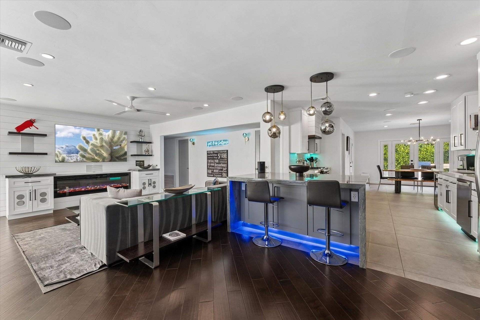 View from kitchen area into living room.