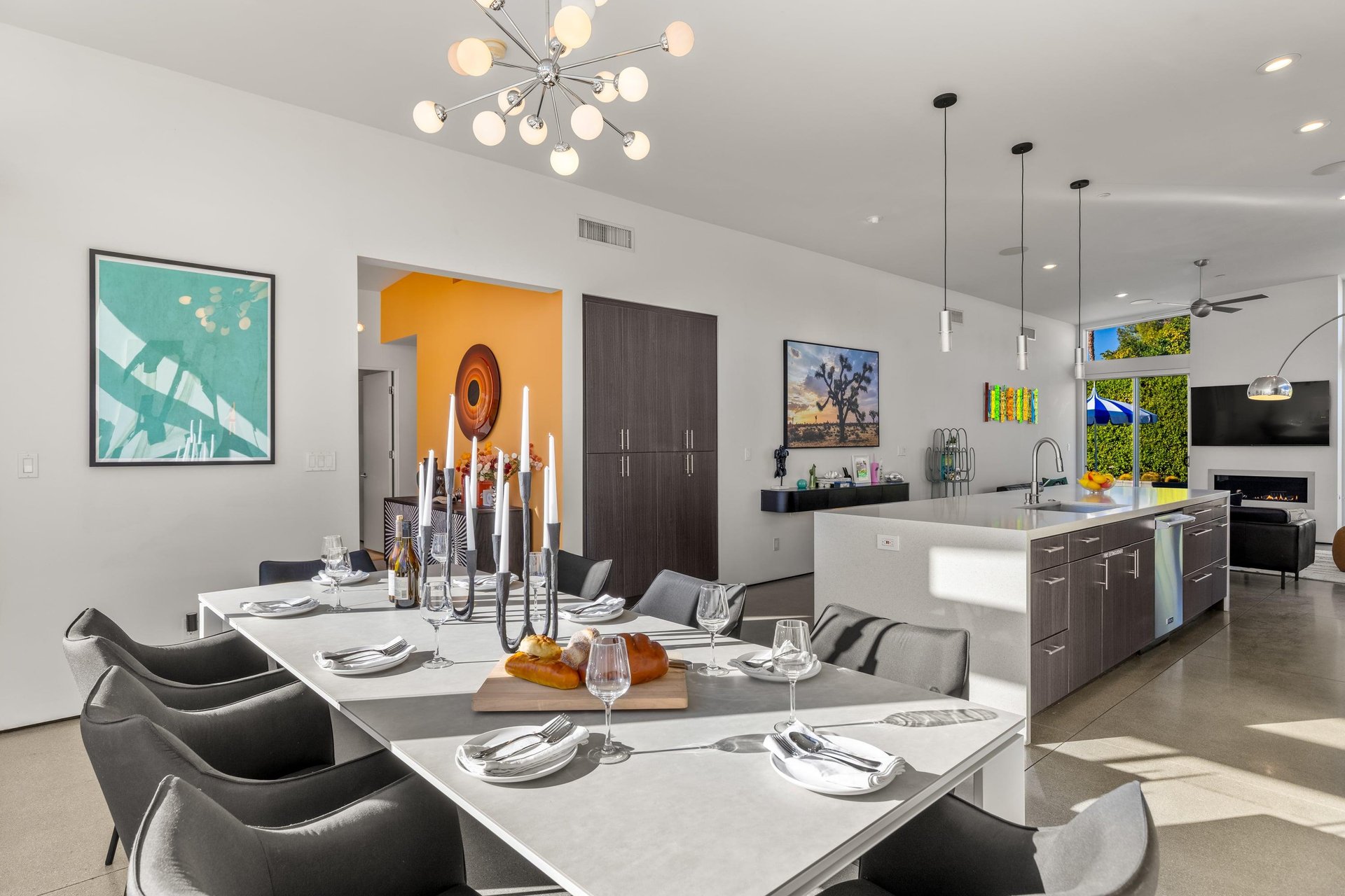 Midcentury design forward dining area
