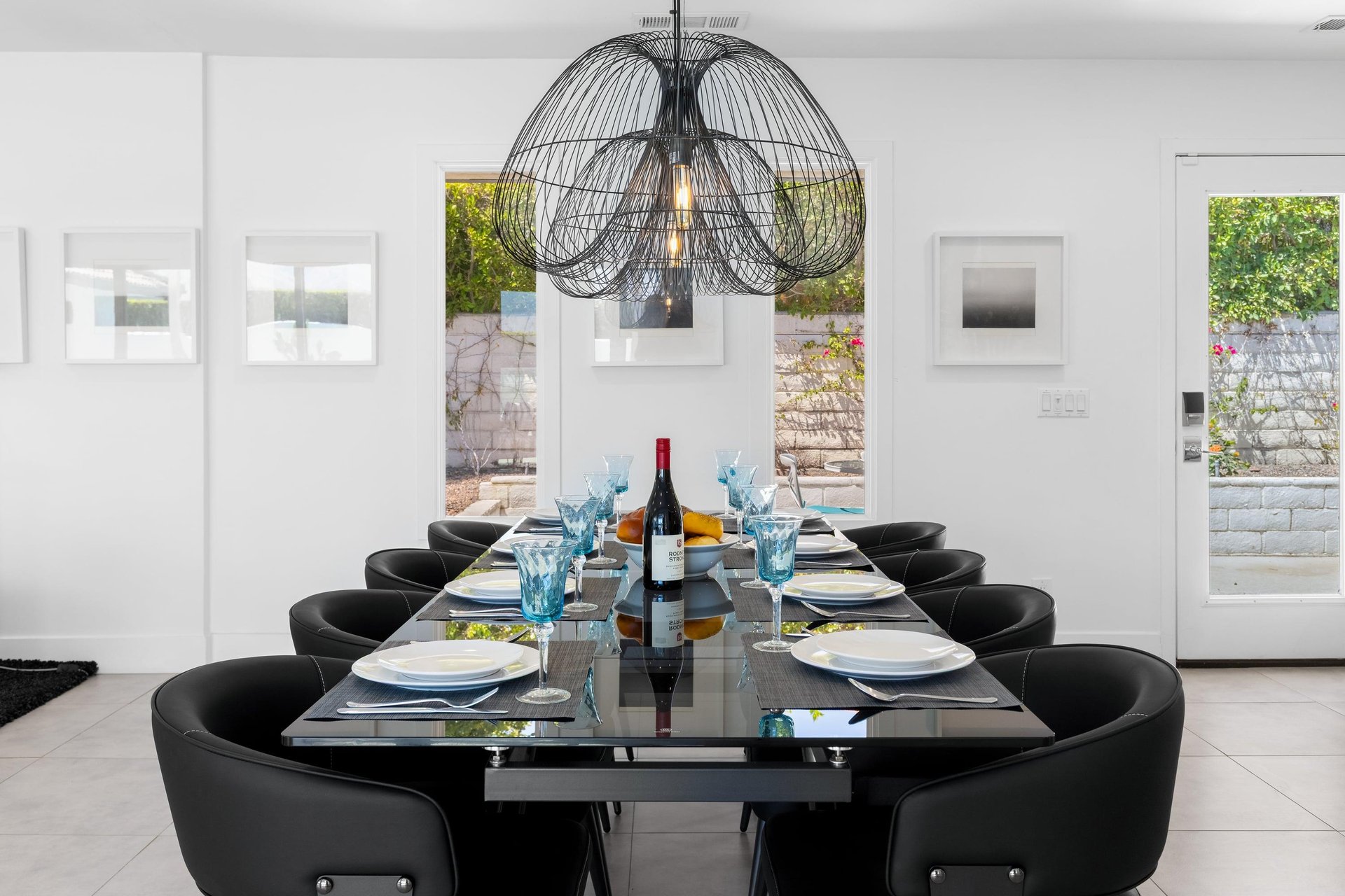 Large table with seating for 8 guests.