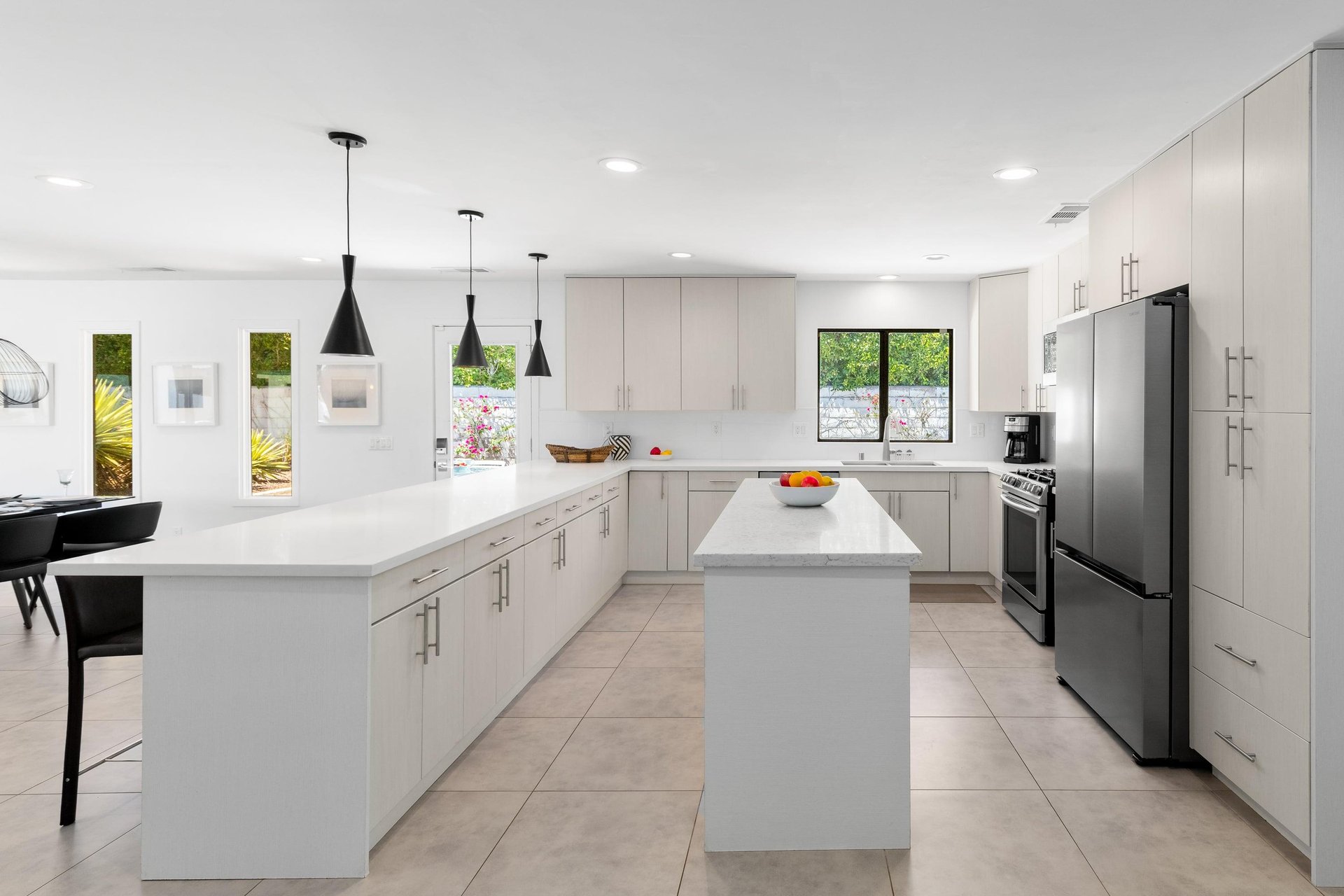 Features highend stainless steel appliances and a beautiful island.