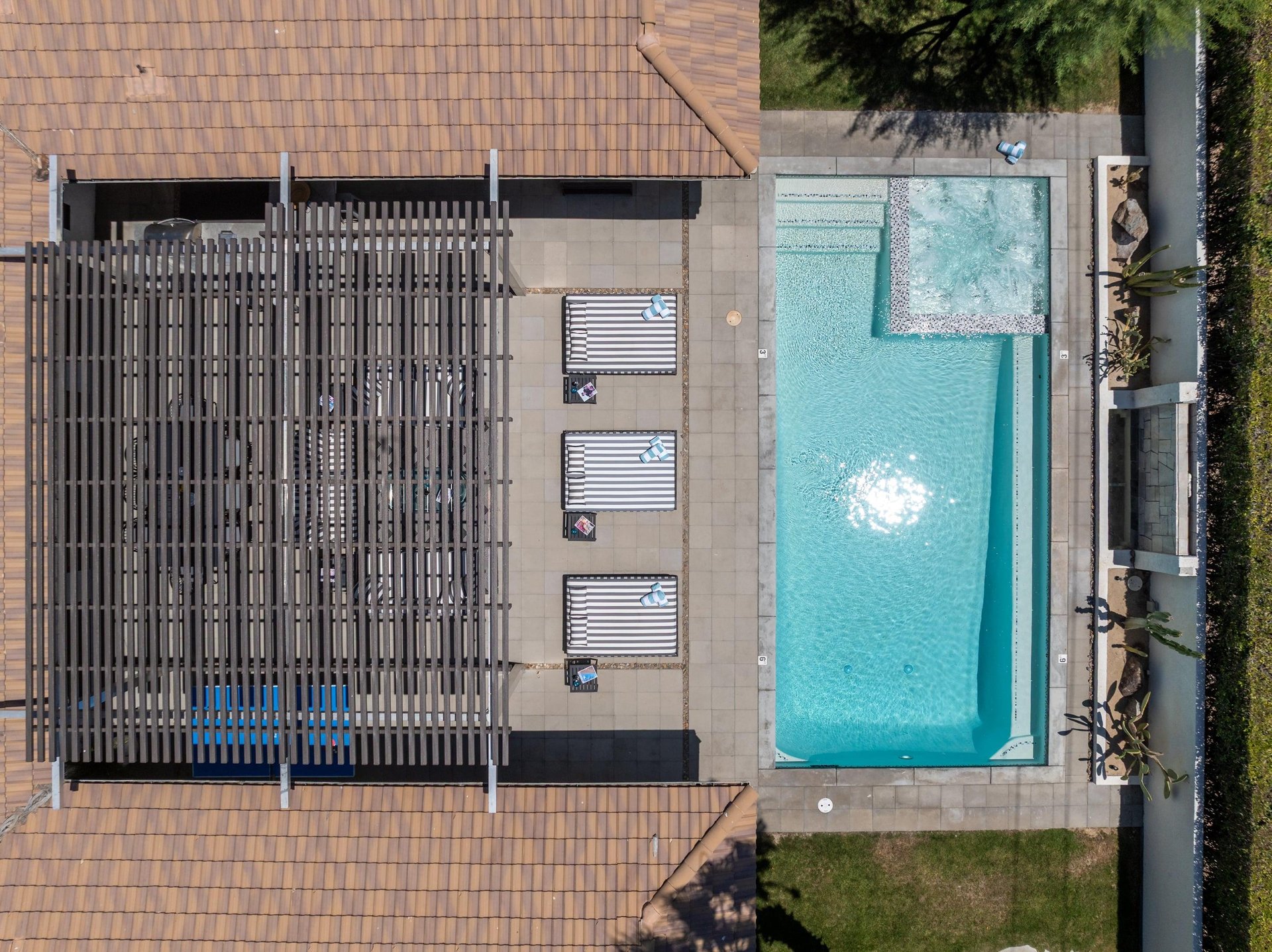 Views of the patio, private pool and spa.