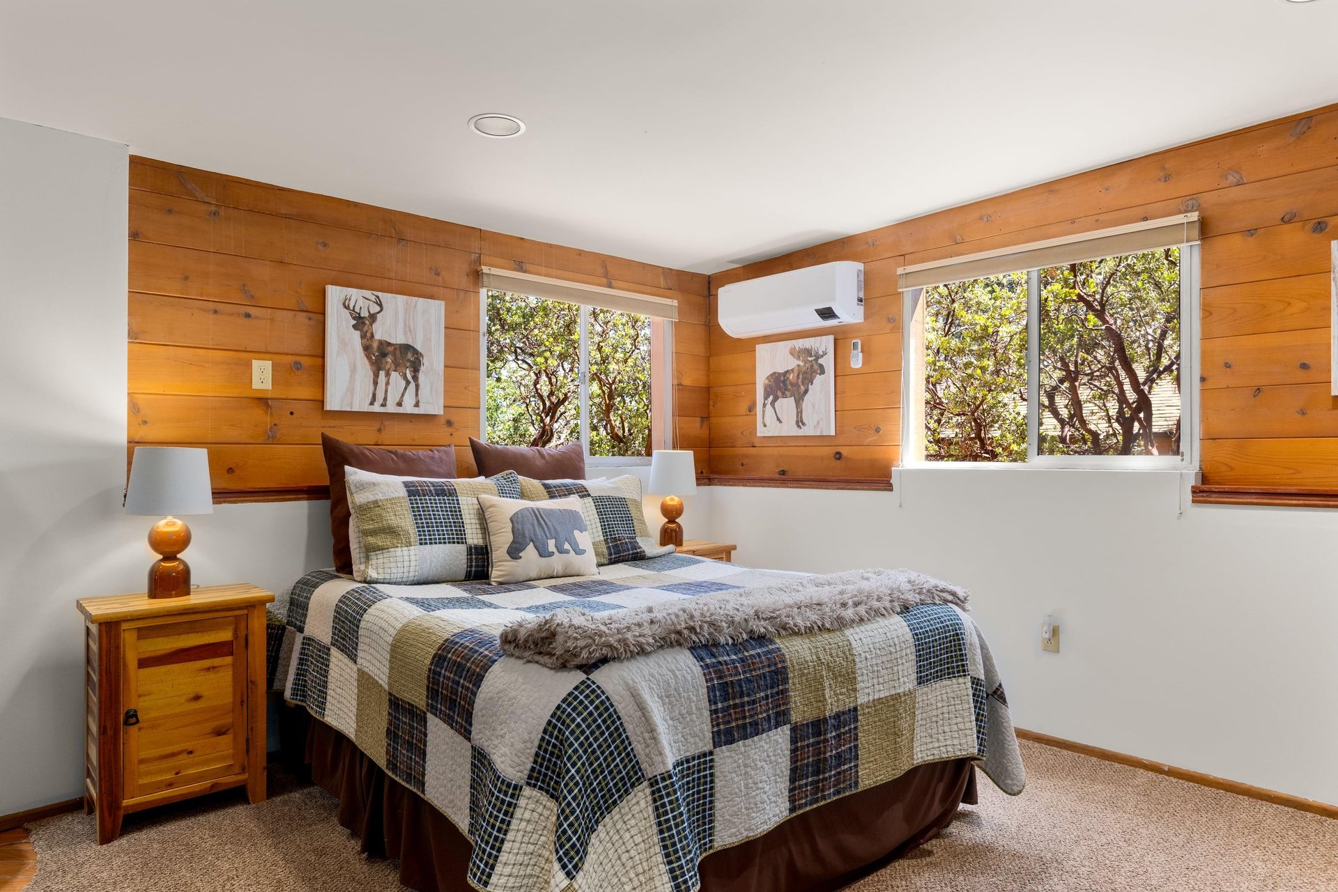 Downstairs bedroom with Queen bed, private bathroom, remotecontrolled minisplit for heat and AC, and private entrance.