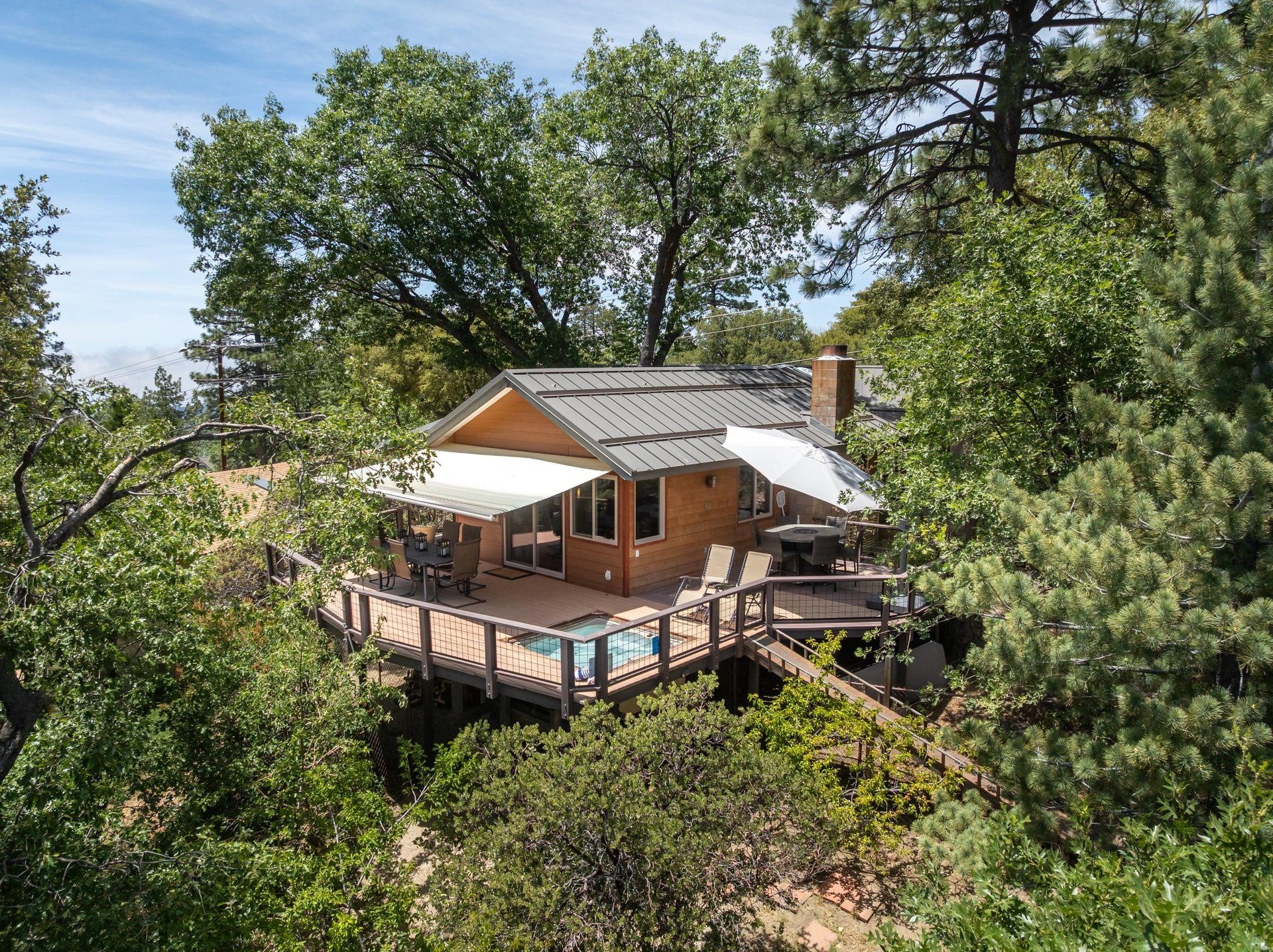 Aerial view of fenced dog run from deck.