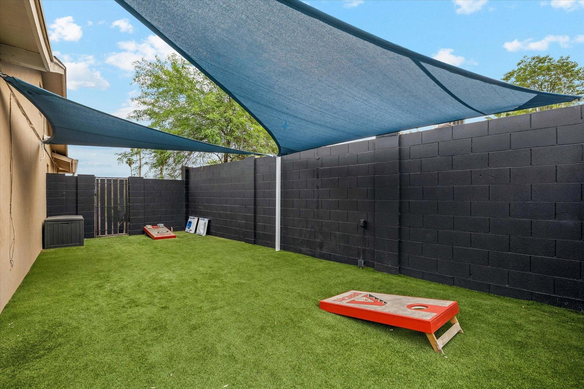 Sunsails and cornhole boards.