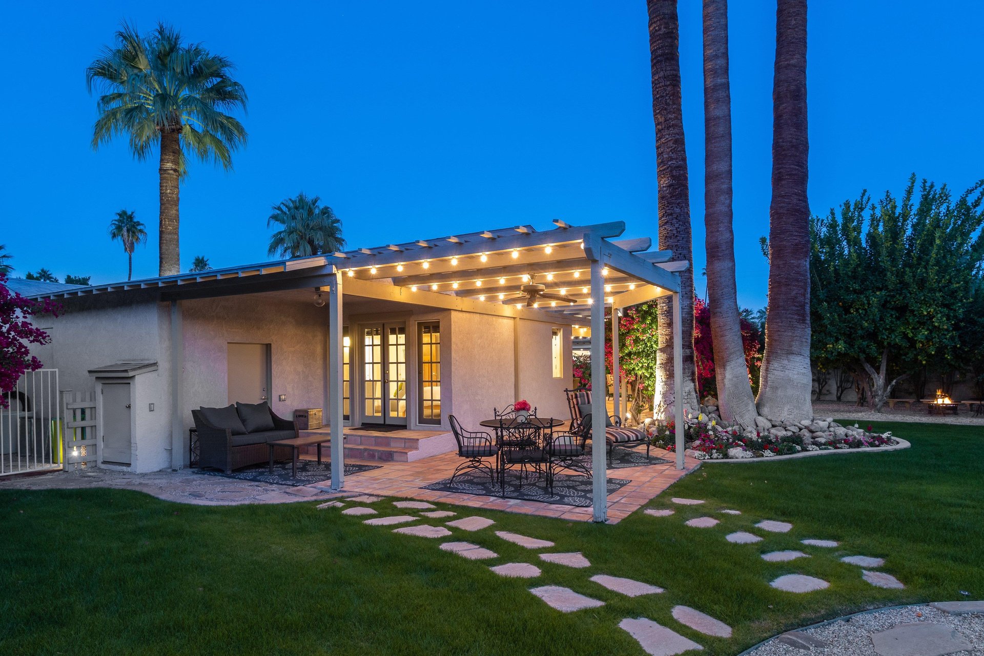 Outdoor lighting adds to the ambience