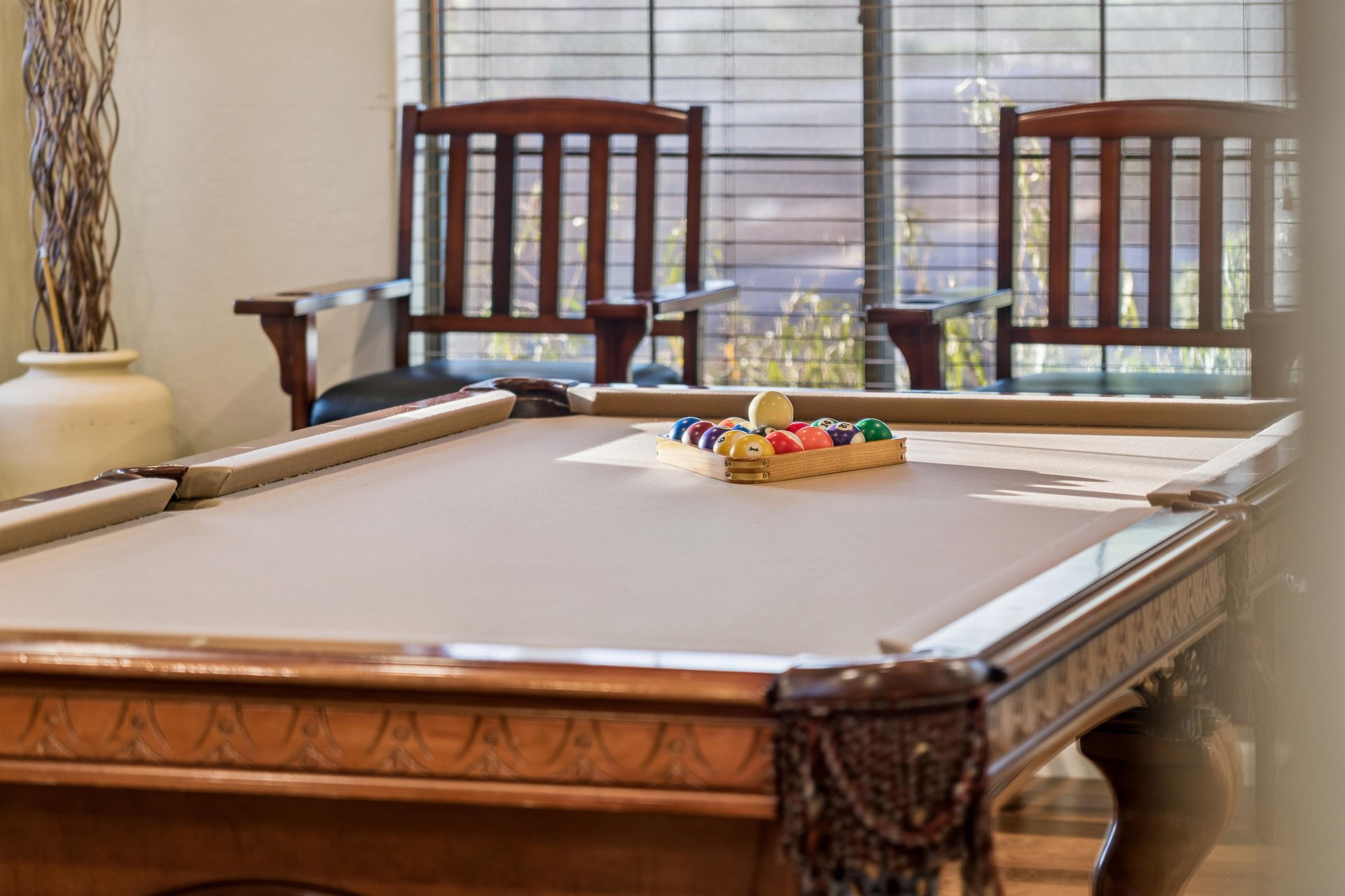 Features a pool table, foosball, and shuffleboard