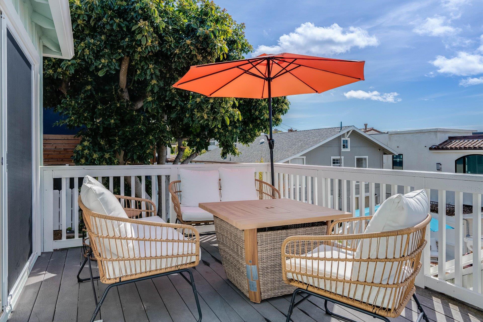 The patio has a firepit to keep warm on cool evenings