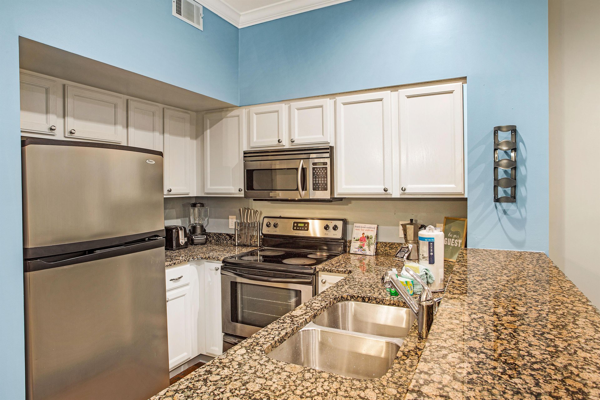 The kitchen features all of the modern conveniences one could wish for.
